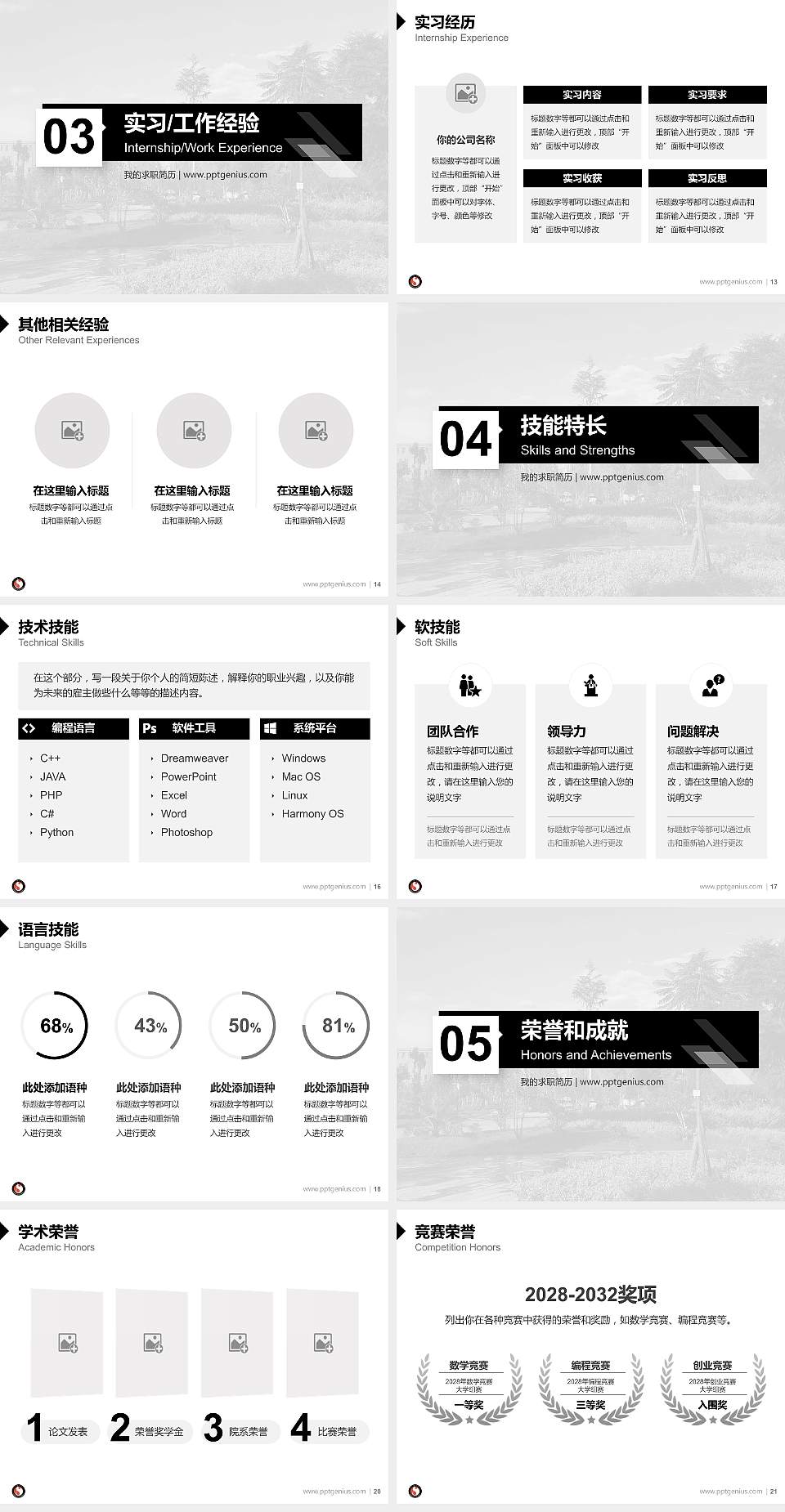 云南艺术学院教师/学生通用个人简历PPT模板下载4:3格式幻灯片预览图3