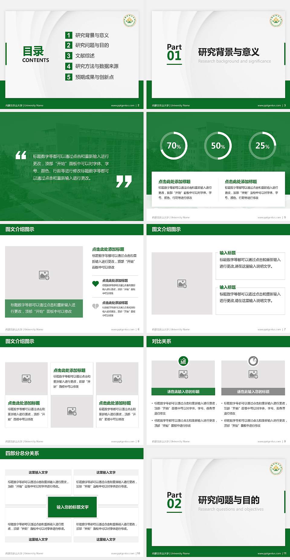 内蒙古农业大学硕士研究生/本科生毕业论文答辩/开题报告通用PPT模板下载4:3格式幻灯片预览图2