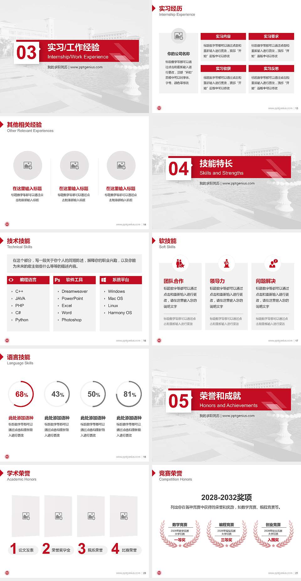 上海立信会计学院教师/学生通用个人简历PPT模板下载4:3格式幻灯片预览图3