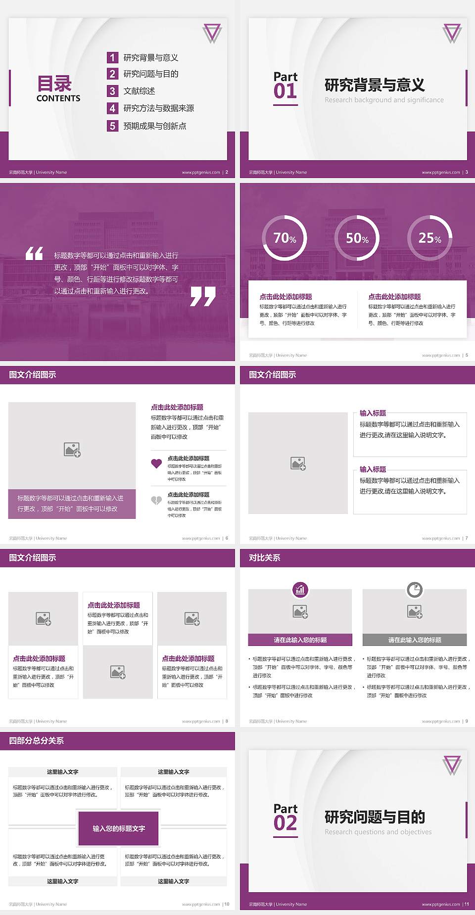 云南师范大学硕士研究生/本科生毕业论文答辩/开题报告通用PPT模板下载4:3格式幻灯片预览图2