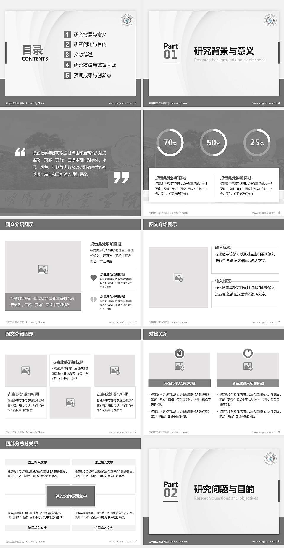 昆明卫生职业学院硕士研究生/本科生毕业论文答辩/开题报告通用PPT模板下载4:3格式幻灯片预览图2