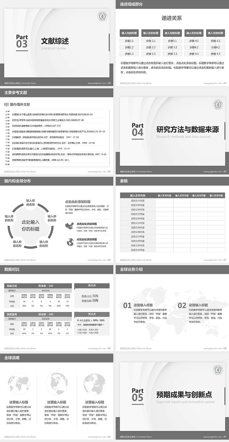昆明卫生职业学院硕士研究生/本科生毕业论文答辩/开题报告通用PPT模板下载4:3格式幻灯片预览图4