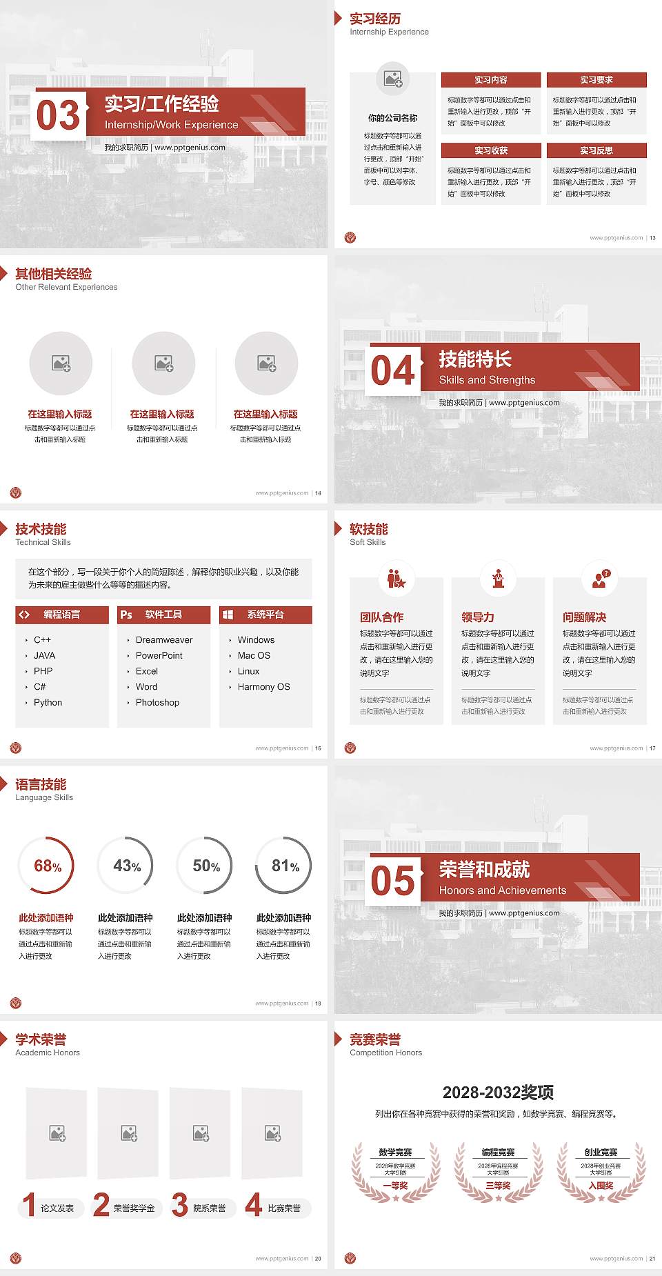 云南能源职业技术学院教师/学生通用个人简历PPT模板下载4:3格式幻灯片预览图3