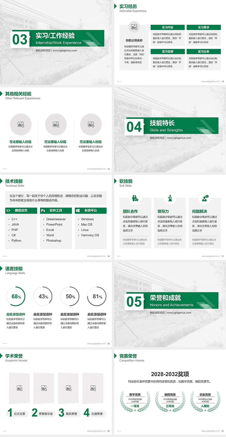 商洛职业技术学院教师/学生通用个人简历PPT模板下载4:3格式幻灯片预览图3