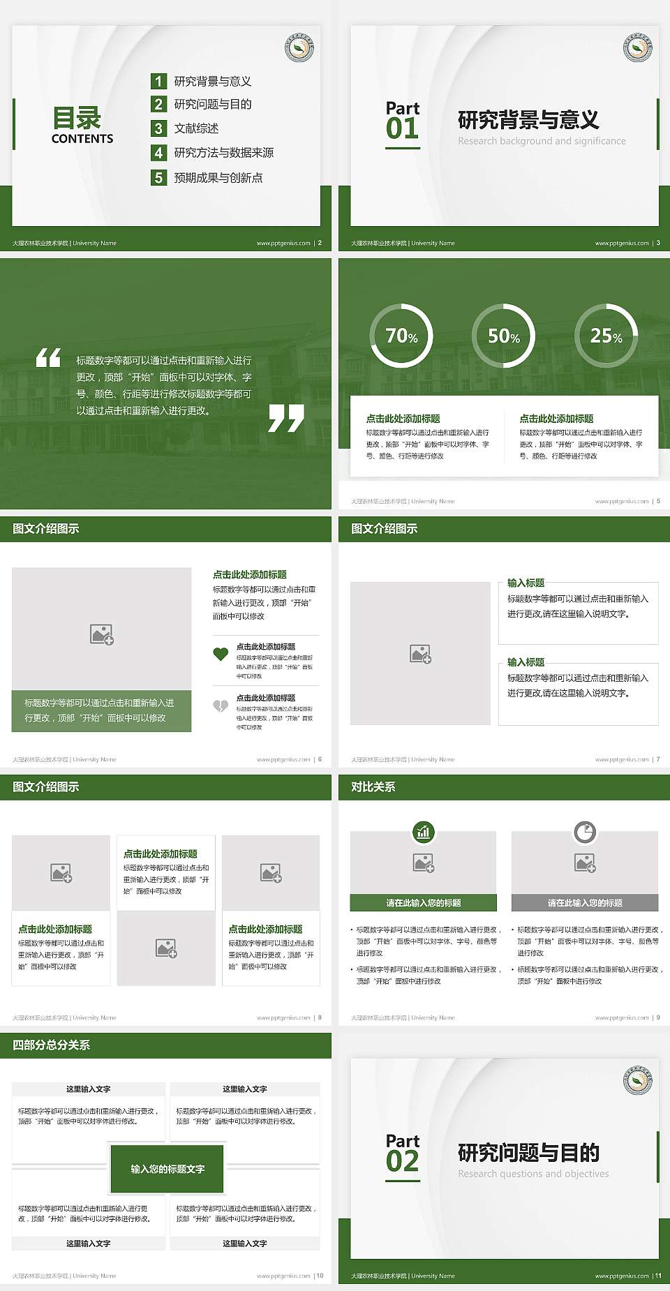 大理农林职业技术学院硕士研究生/本科生毕业论文答辩/开题报告通用PPT模板下载4:3格式幻灯片预览图2