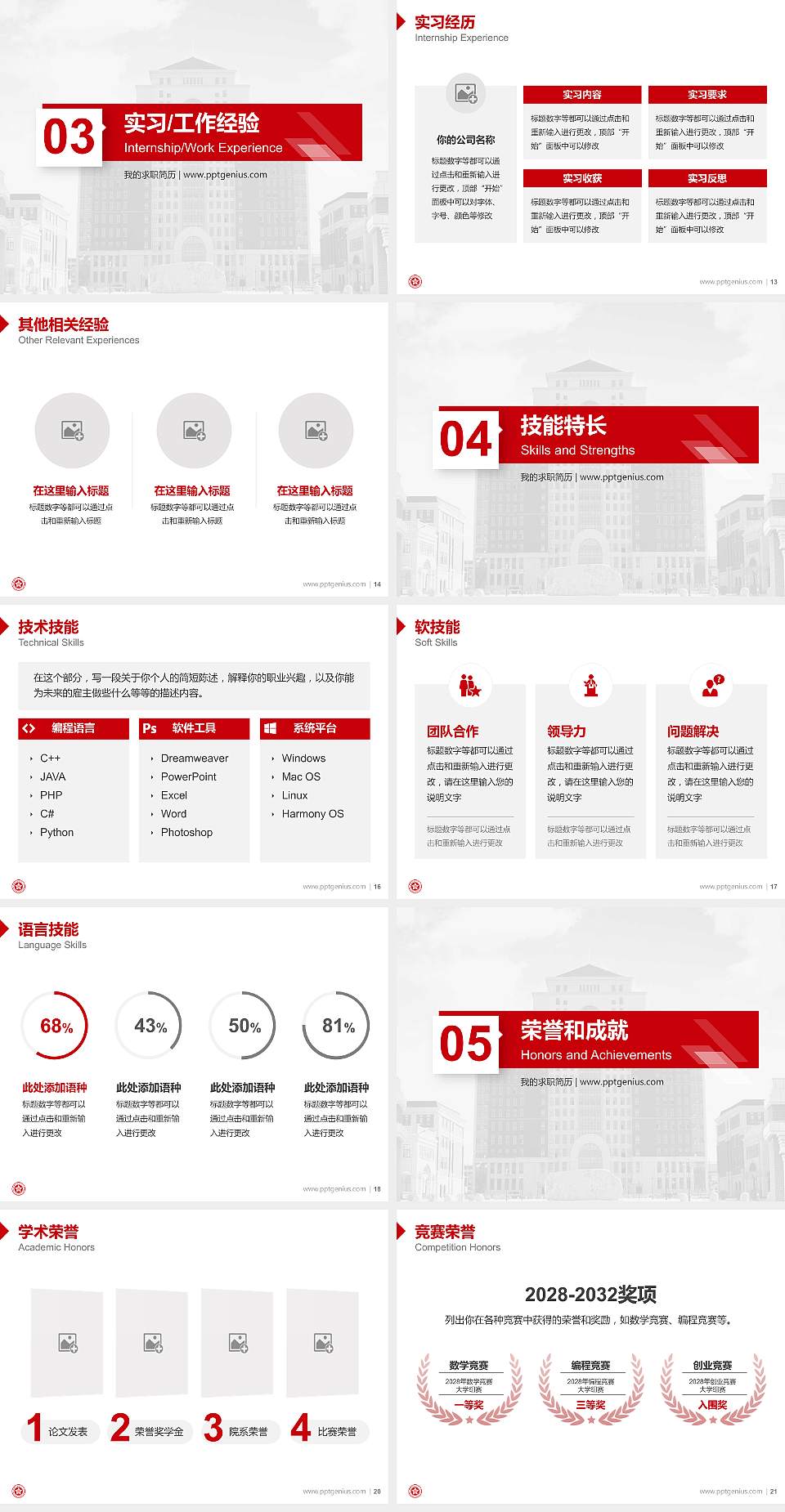 辽宁理工职业大学教师/学生通用个人简历PPT模板下载4:3格式幻灯片预览图3