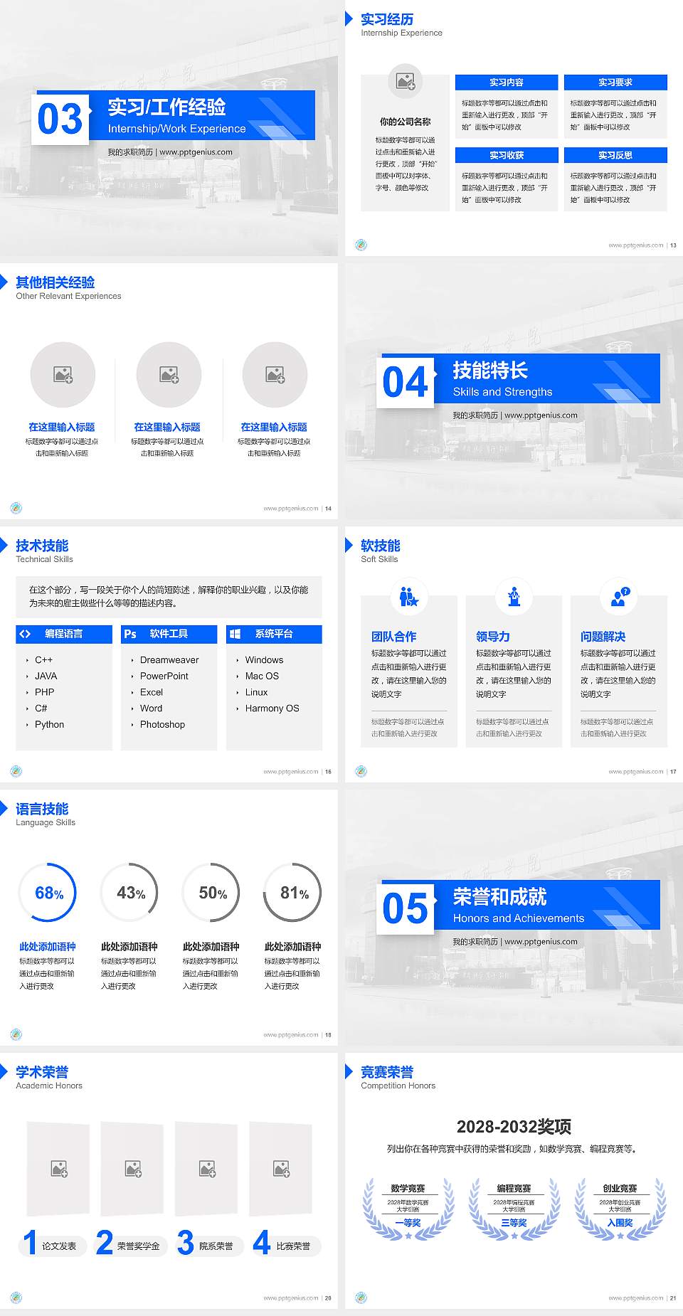 绵阳师范学院教师/学生通用个人简历PPT模板下载4:3格式幻灯片预览图3