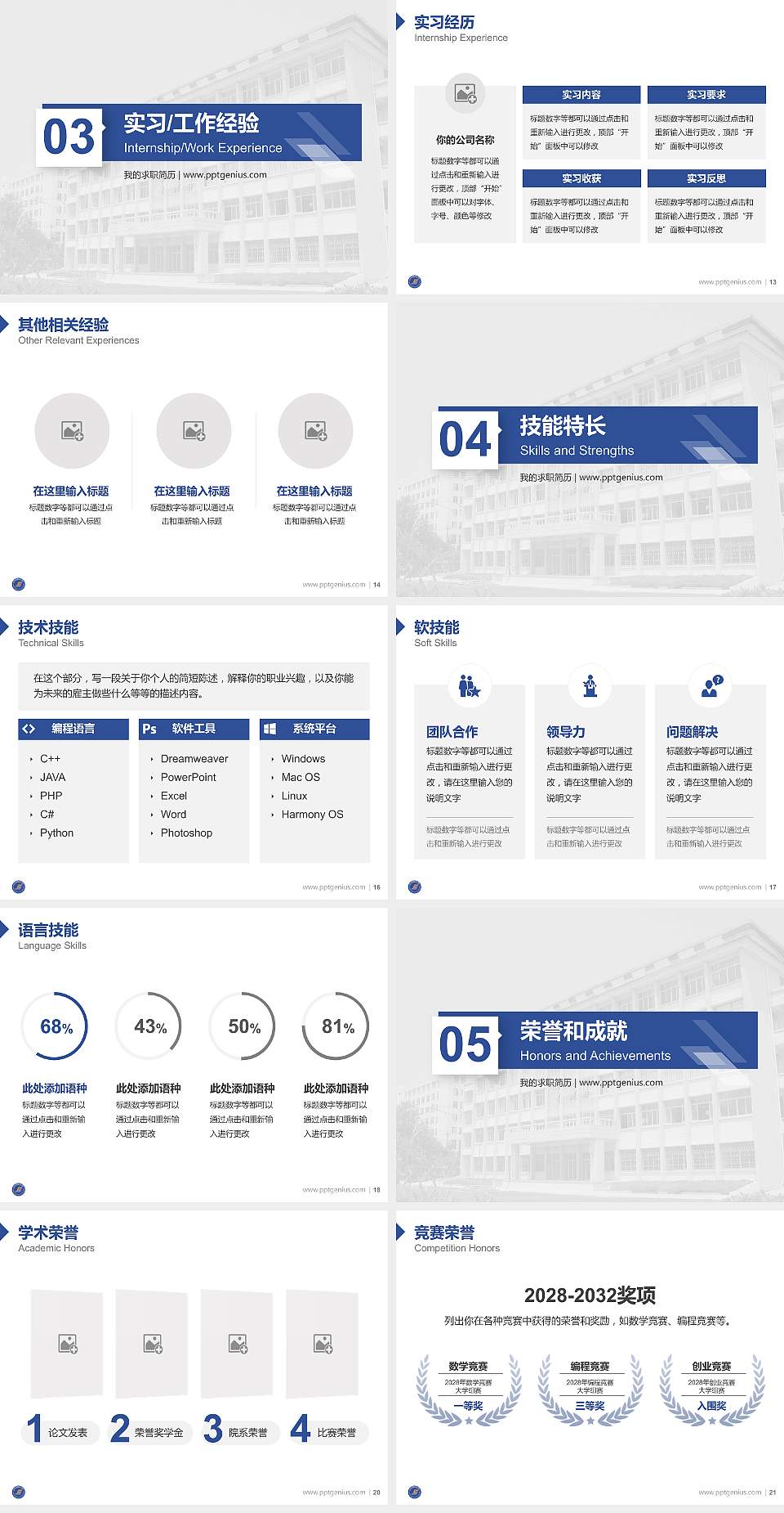辽宁冶金职业技术学院教师/学生通用个人简历PPT模板下载4:3格式幻灯片预览图3
