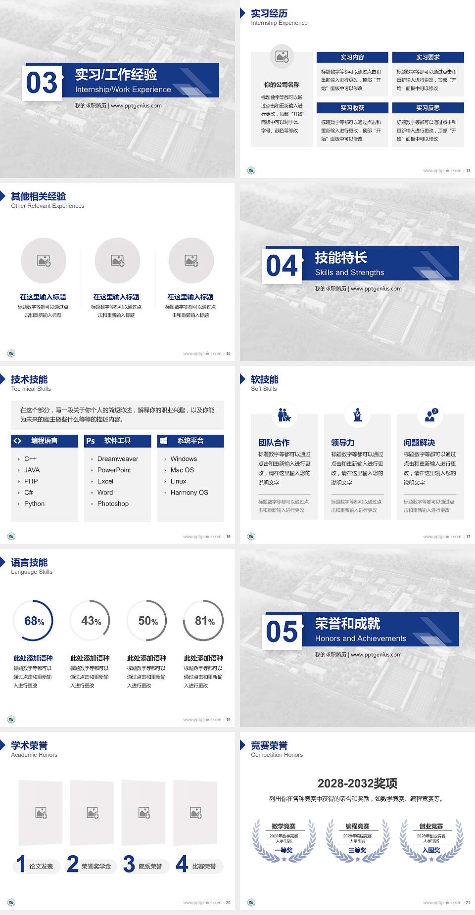 榆林能源科技职业学院教师/学生通用个人简历PPT模板下载4:3格式幻灯片预览图3