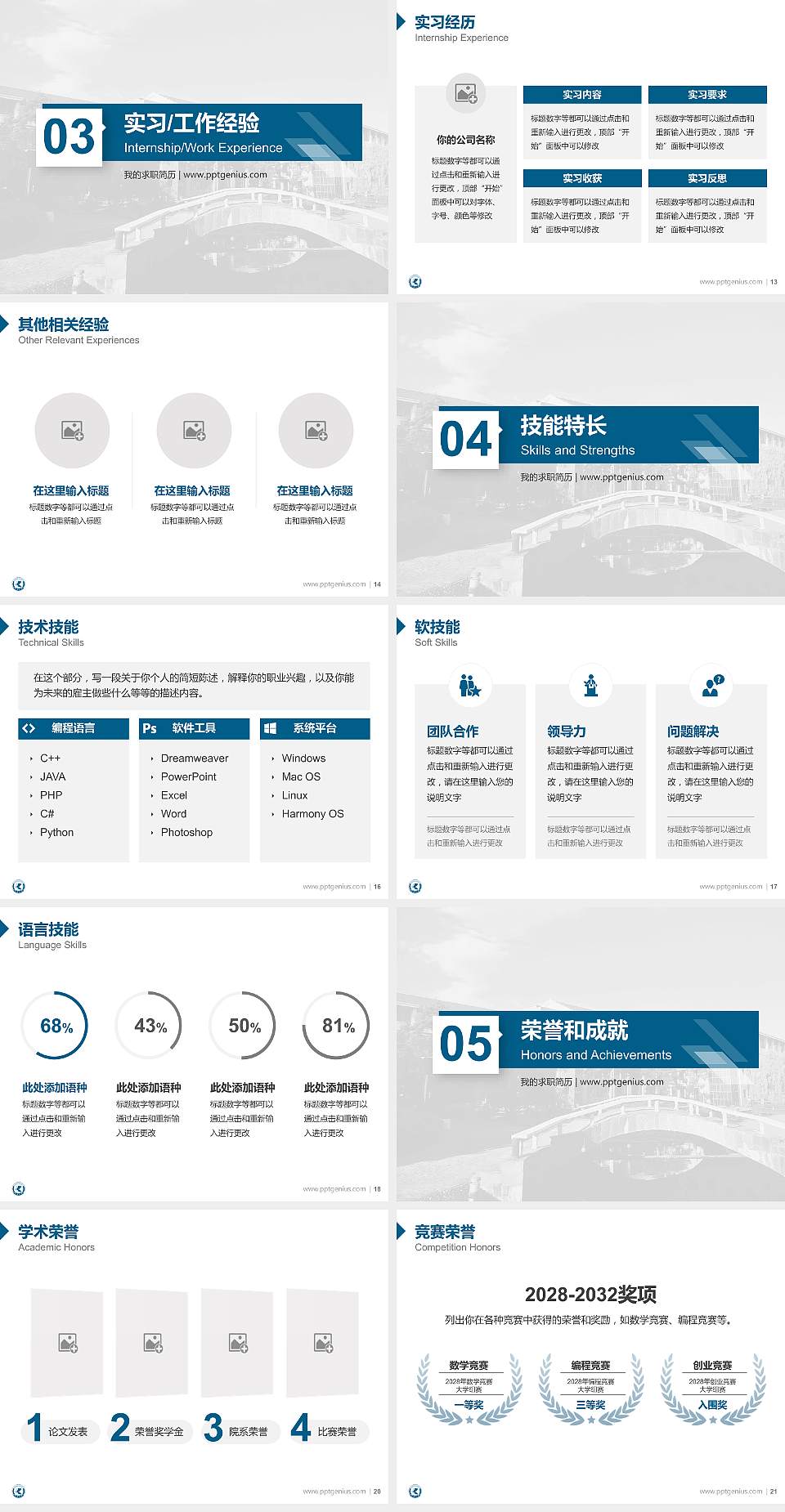 昆明学院教师/学生通用个人简历PPT模板下载4:3格式幻灯片预览图3