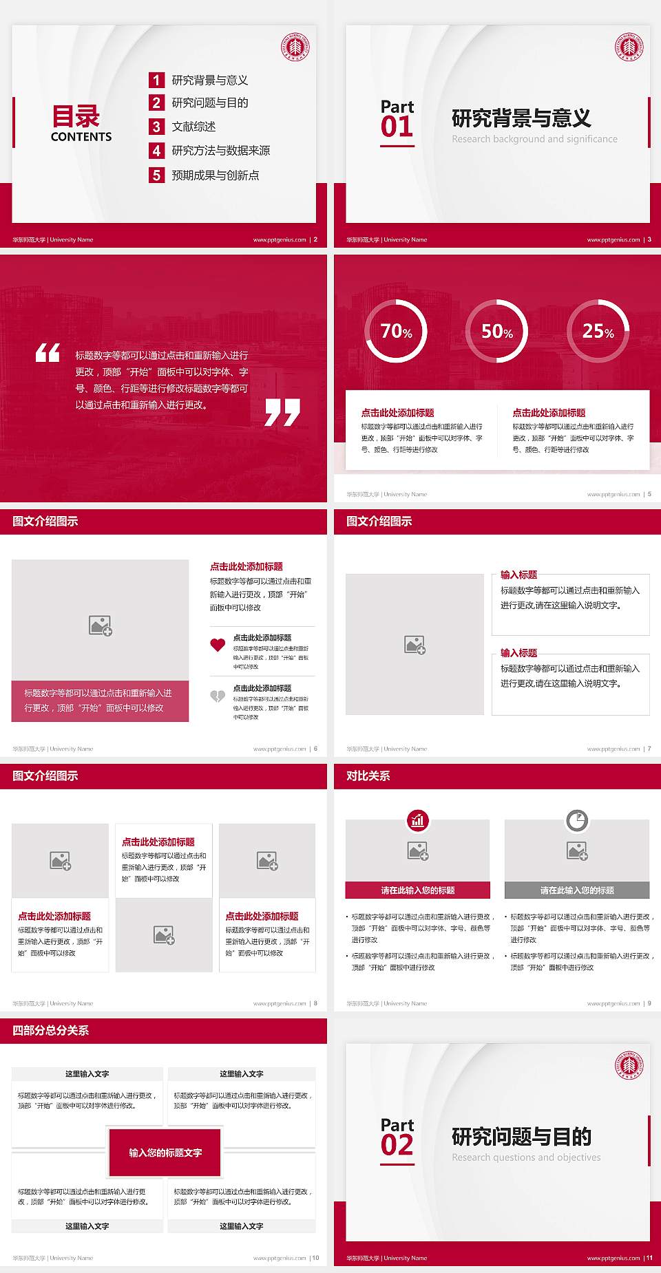 华东师范大学硕士研究生/本科生毕业论文答辩/开题报告通用PPT模板下载4:3格式幻灯片预览图2