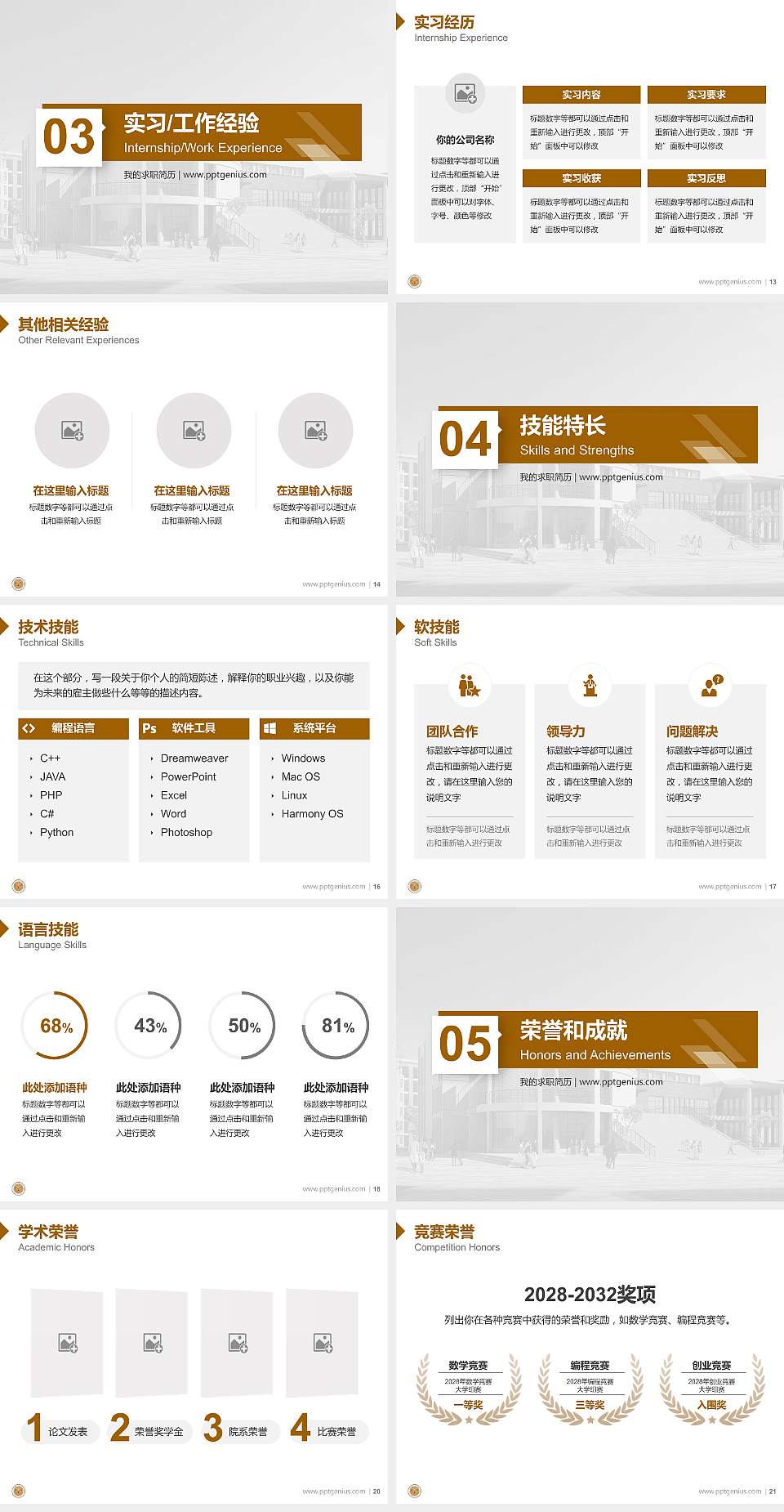 昆明冶金高等专科学校教师/学生通用个人简历PPT模板下载4:3格式幻灯片预览图3