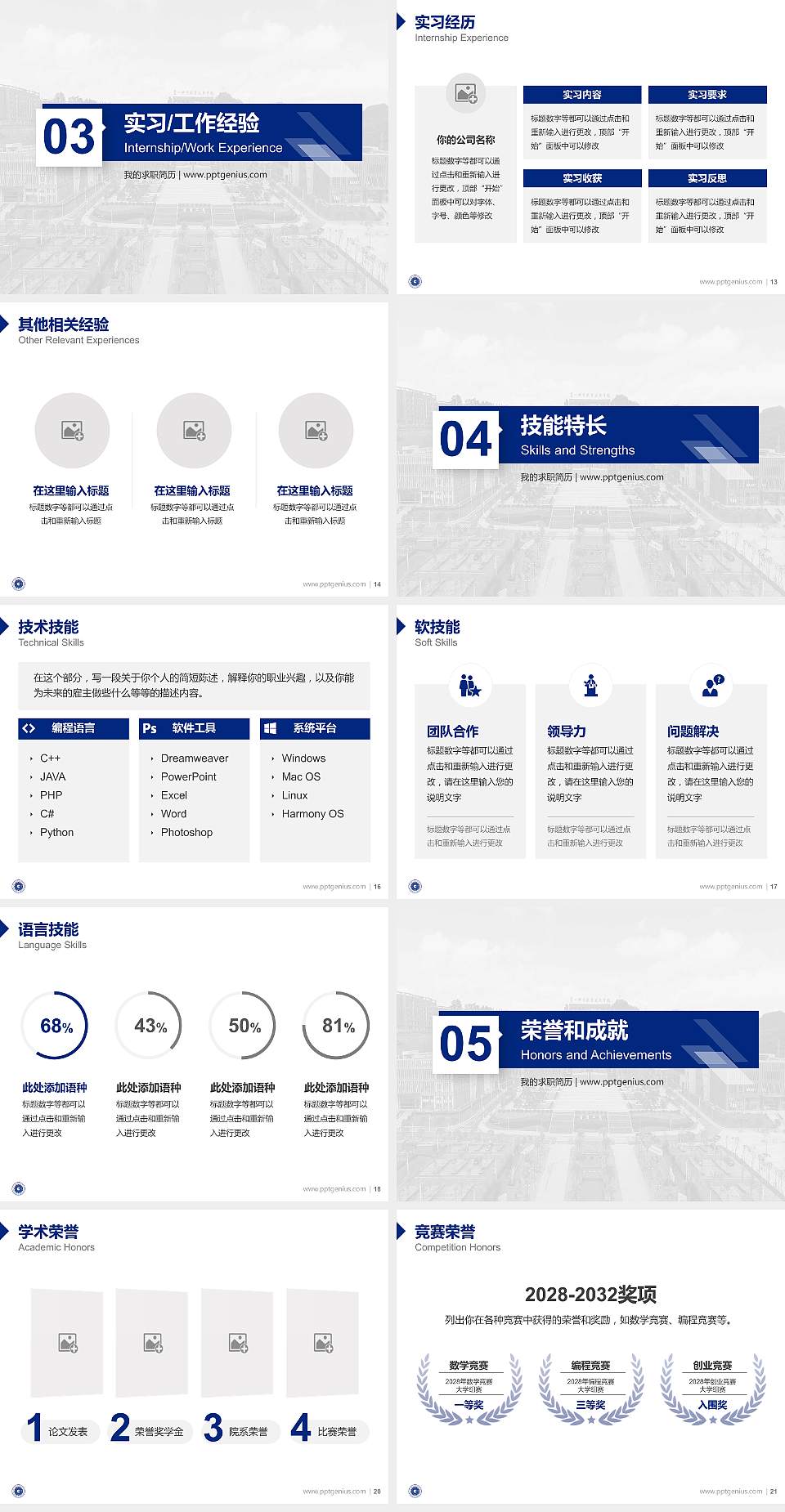 贵州机电职业技术学院教师/学生通用个人简历PPT模板下载4:3格式幻灯片预览图3