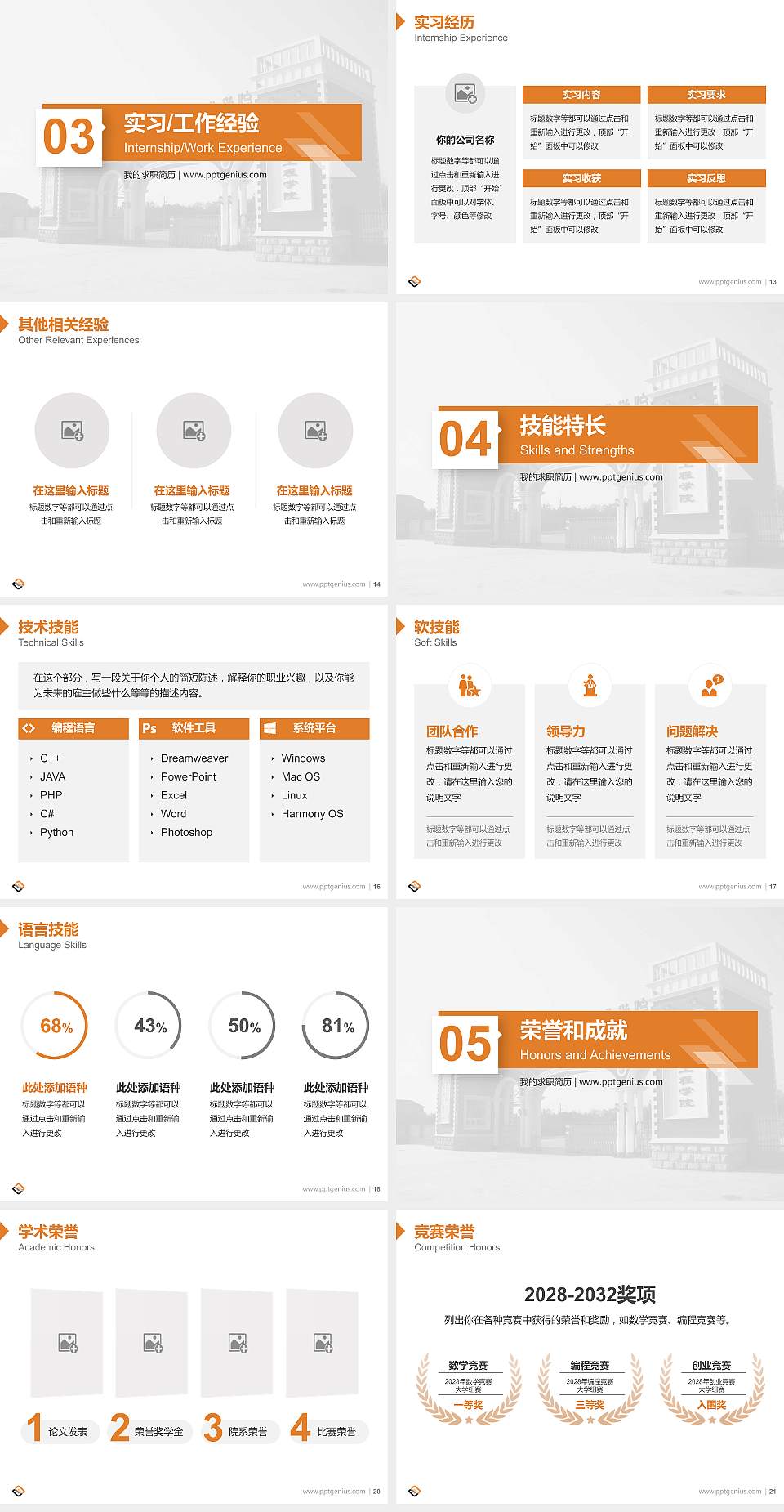 辽宁机电职业技术学院教师/学生通用个人简历PPT模板下载4:3格式幻灯片预览图3
