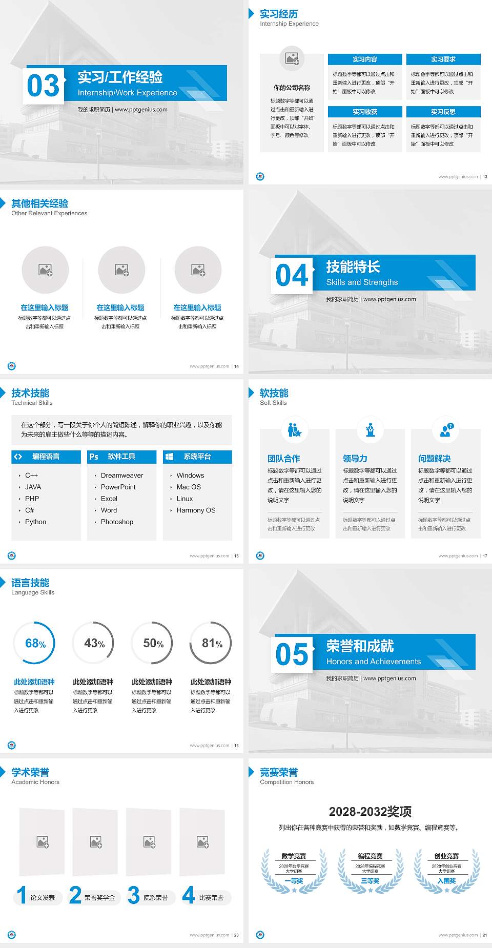 沈阳北软信息职业技术学院教师/学生通用个人简历PPT模板下载4:3格式幻灯片预览图3