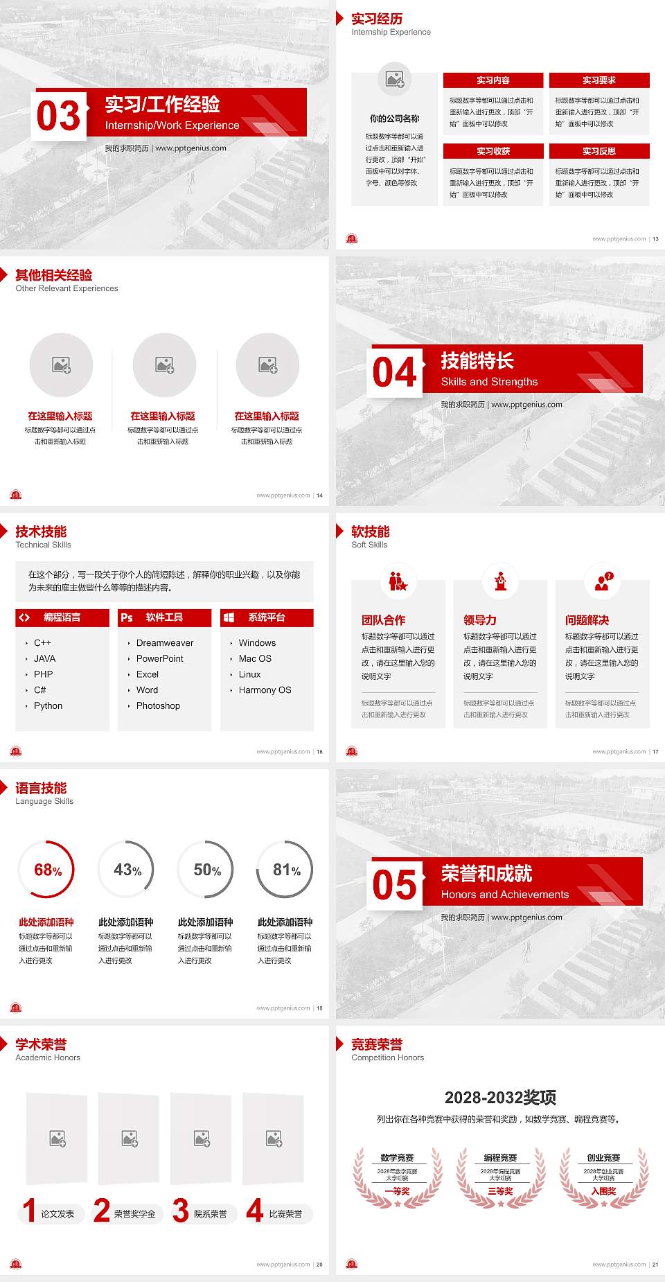 云南工程职业学院教师/学生通用个人简历PPT模板下载4:3格式幻灯片预览图3