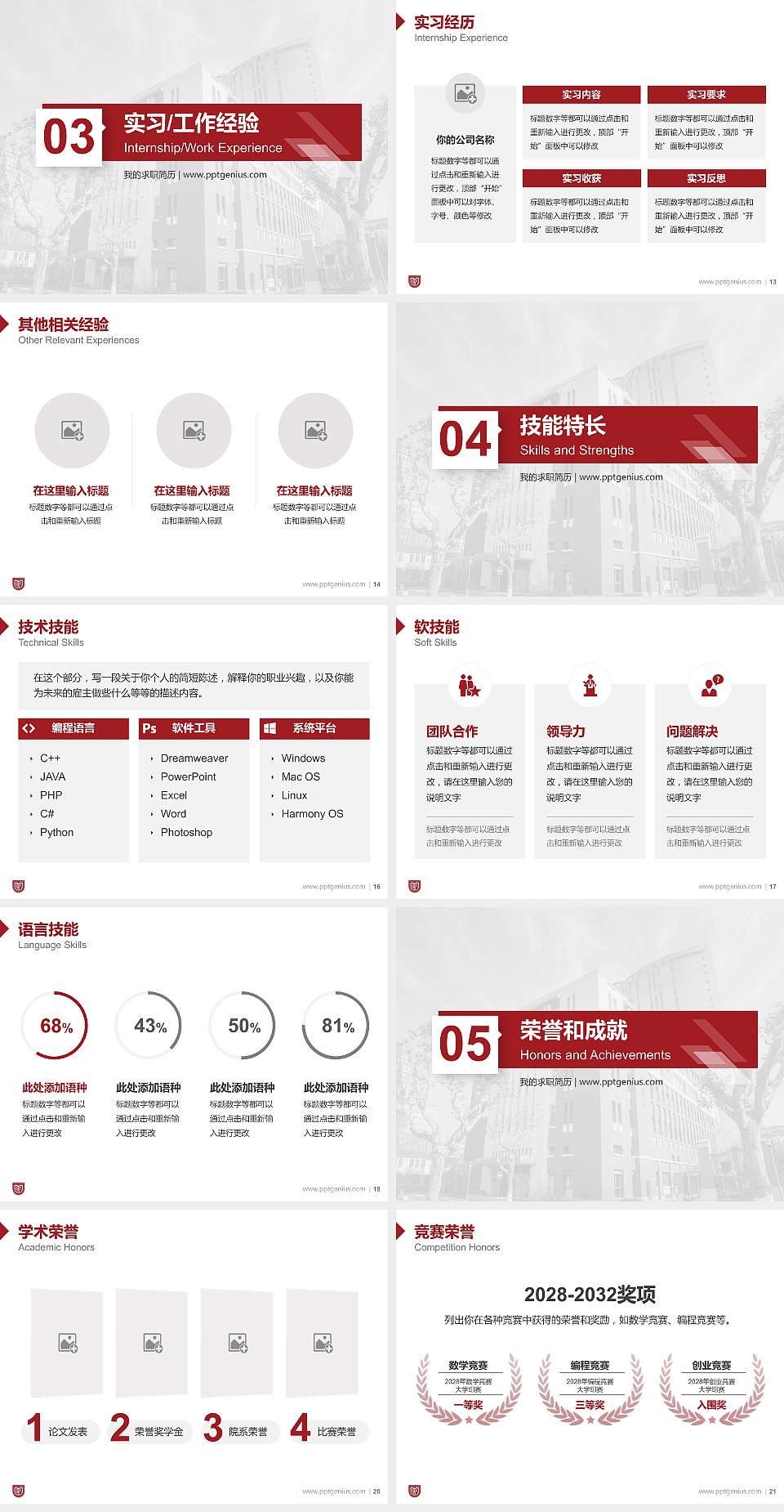 复旦大学上海医学院教师/学生通用个人简历PPT模板下载4:3格式幻灯片预览图3