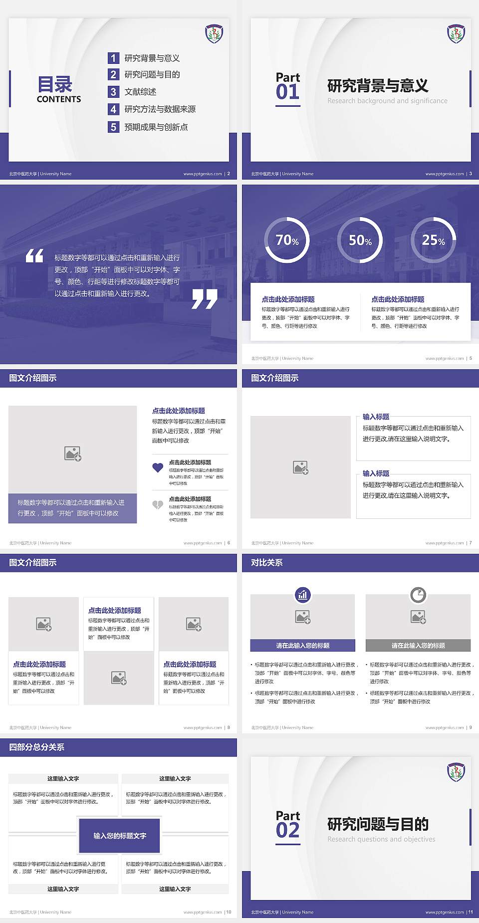 北京中医药大学硕士研究生/本科生毕业论文答辩/开题报告通用PPT模板下载4:3格式幻灯片预览图2