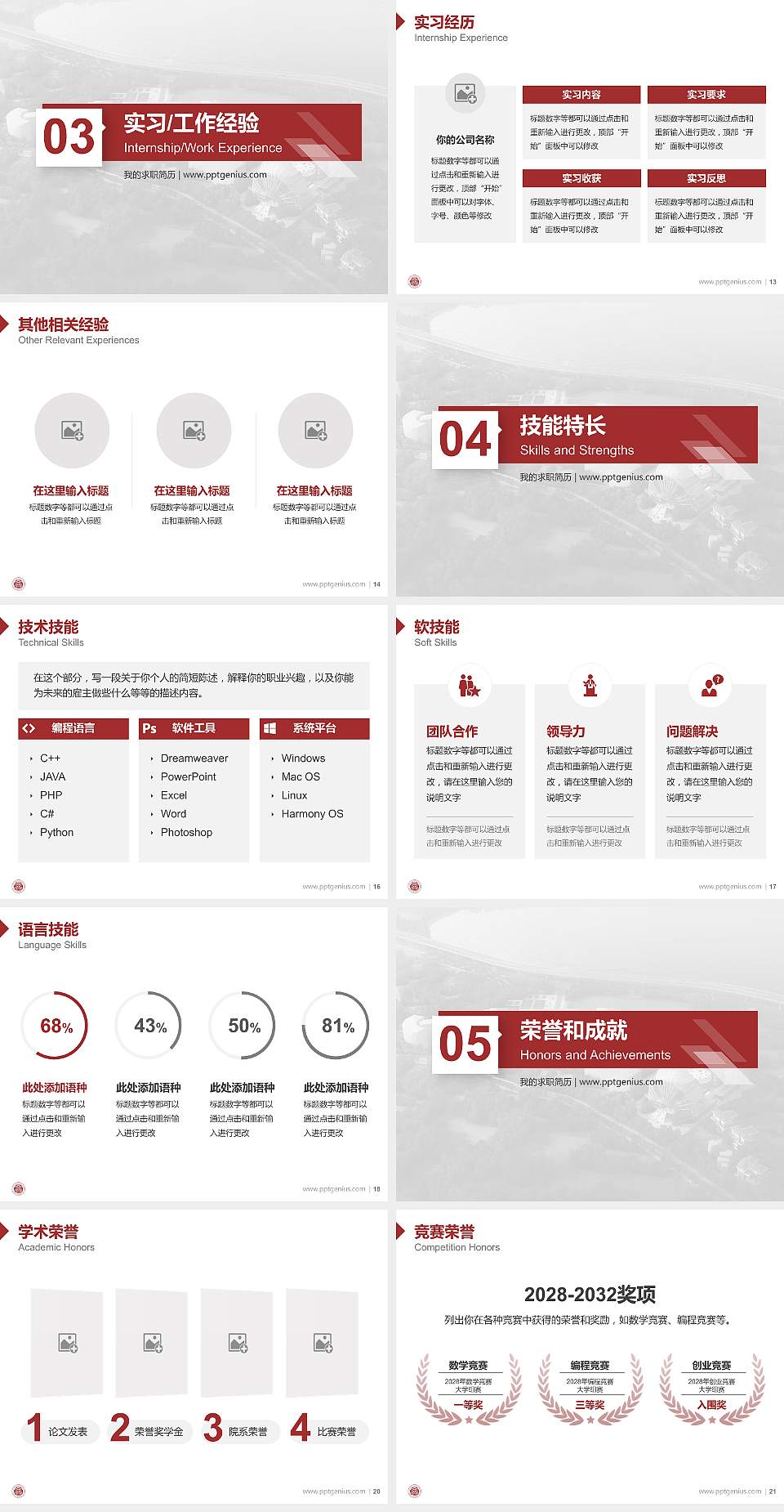云南文化艺术职业学院教师/学生通用个人简历PPT模板下载4:3格式幻灯片预览图3