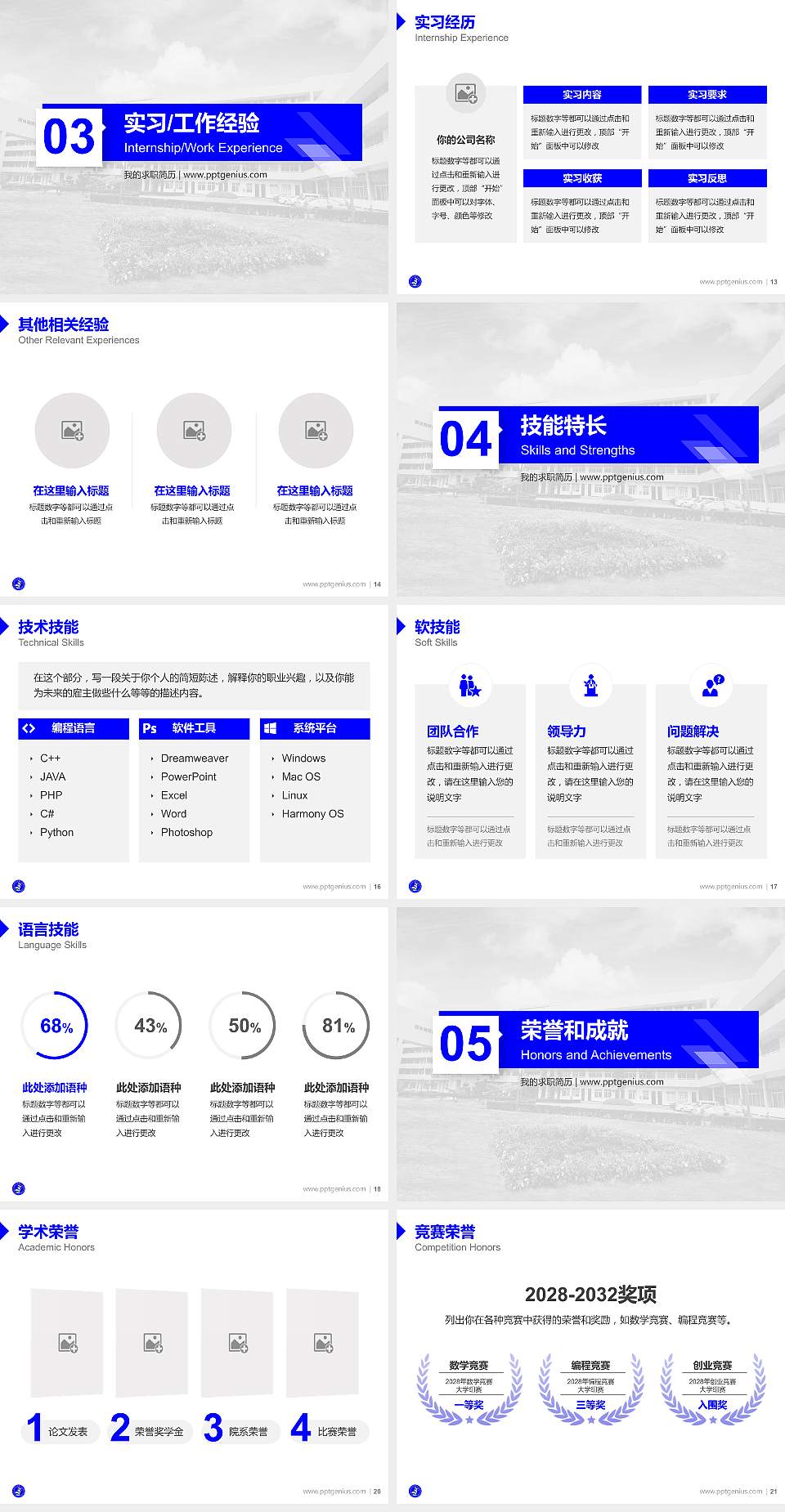 大连软件职业学院教师/学生通用个人简历PPT模板下载4:3格式幻灯片预览图3