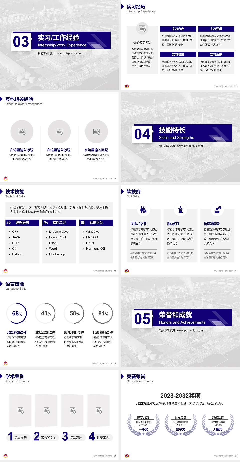 云南国防工业职业技术学院教师/学生通用个人简历PPT模板下载4:3格式幻灯片预览图3