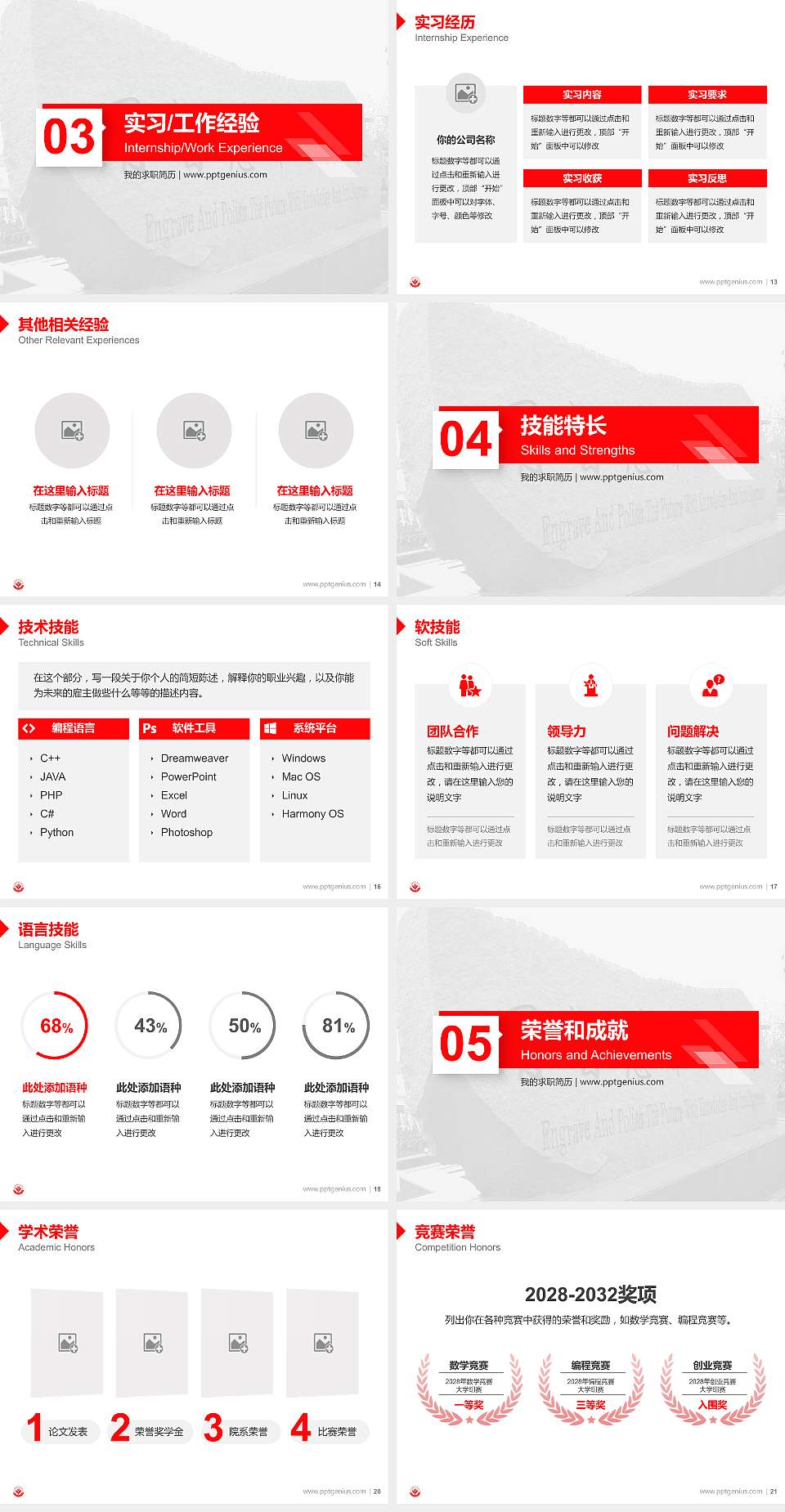 大连翻译职业学院教师/学生通用个人简历PPT模板下载4:3格式幻灯片预览图3