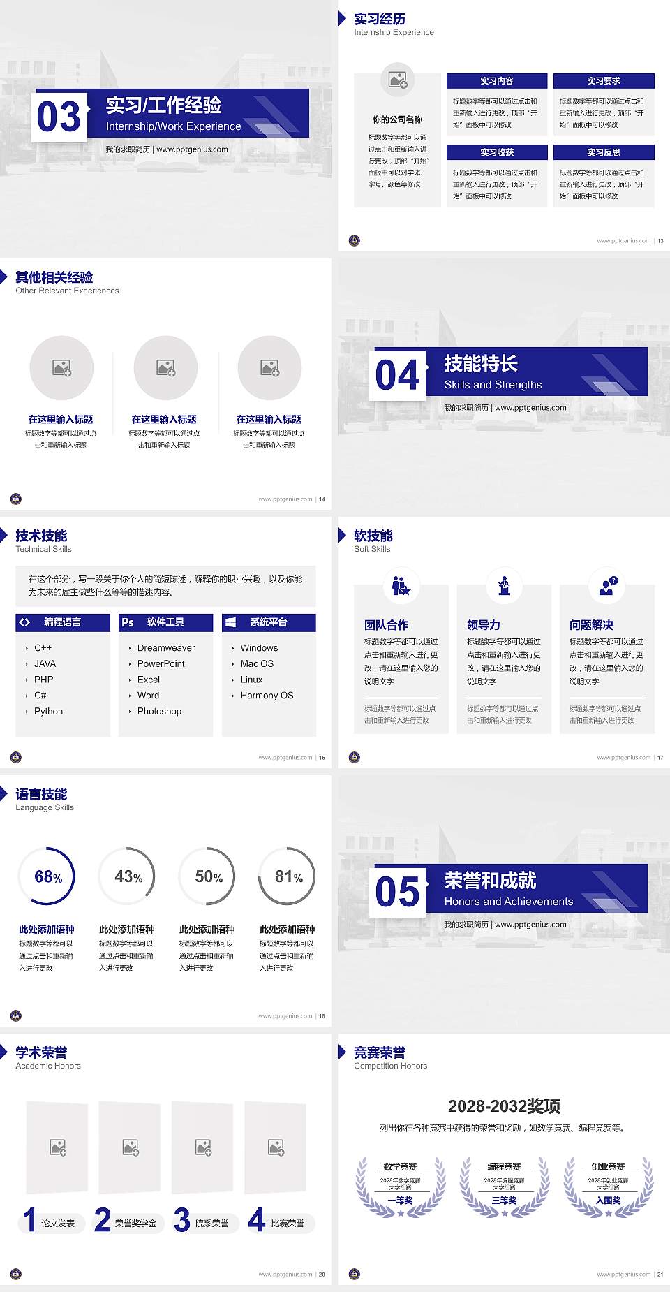 云南商务职业学院教师/学生通用个人简历PPT模板下载4:3格式幻灯片预览图3