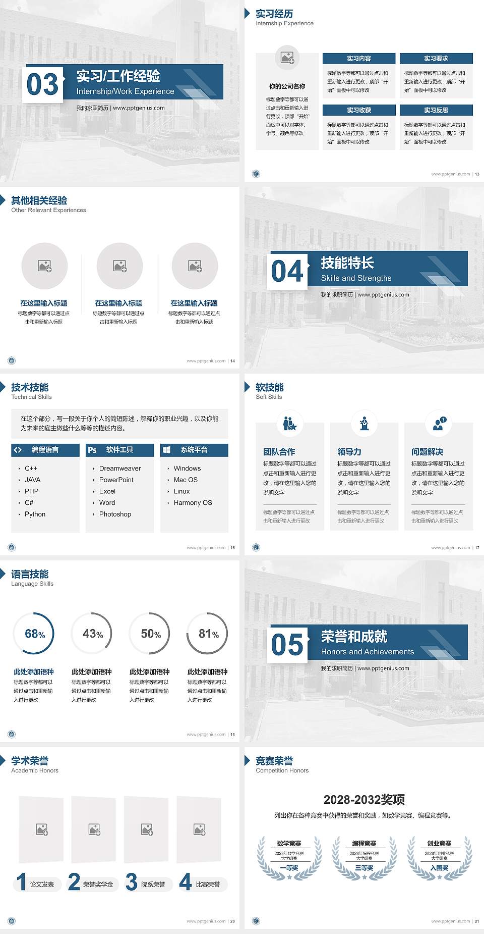 昭通卫生职业学院教师/学生通用个人简历PPT模板下载4:3格式幻灯片预览图3
