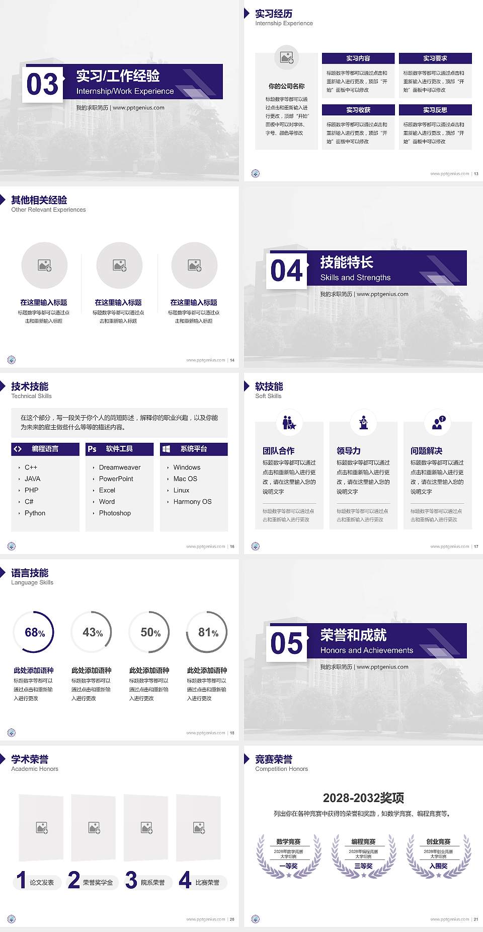 辽宁轻工职业学院教师/学生通用个人简历PPT模板下载4:3格式幻灯片预览图3
