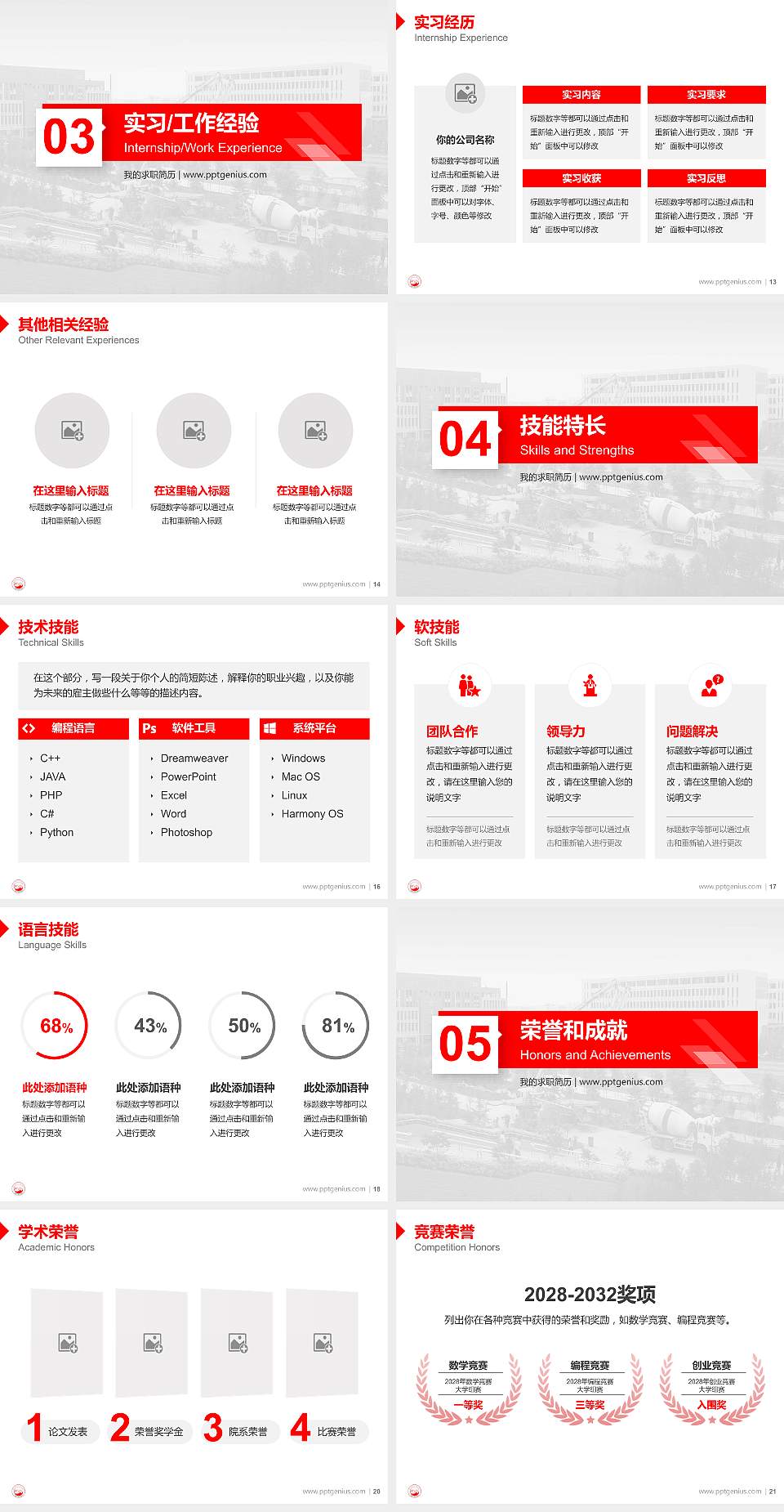 陕西电子科技职业学院教师/学生通用个人简历PPT模板下载4:3格式幻灯片预览图3