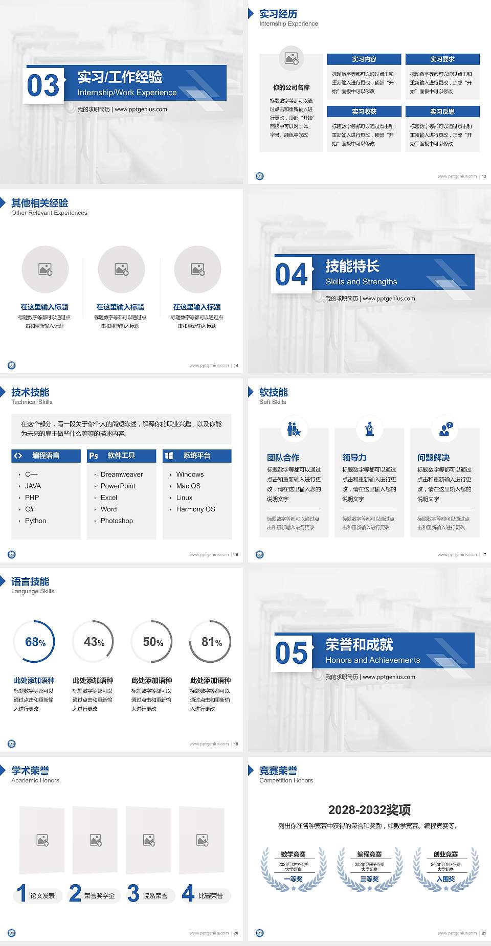 昭通职业学院教师/学生通用个人简历PPT模板下载4:3格式幻灯片预览图3