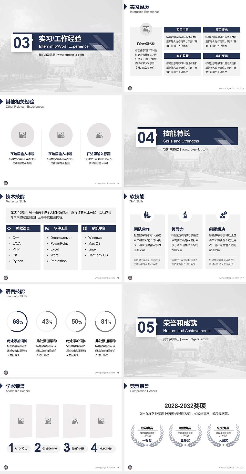 昆明城市学院教师/学生通用个人简历PPT模板下载4:3格式幻灯片预览图3