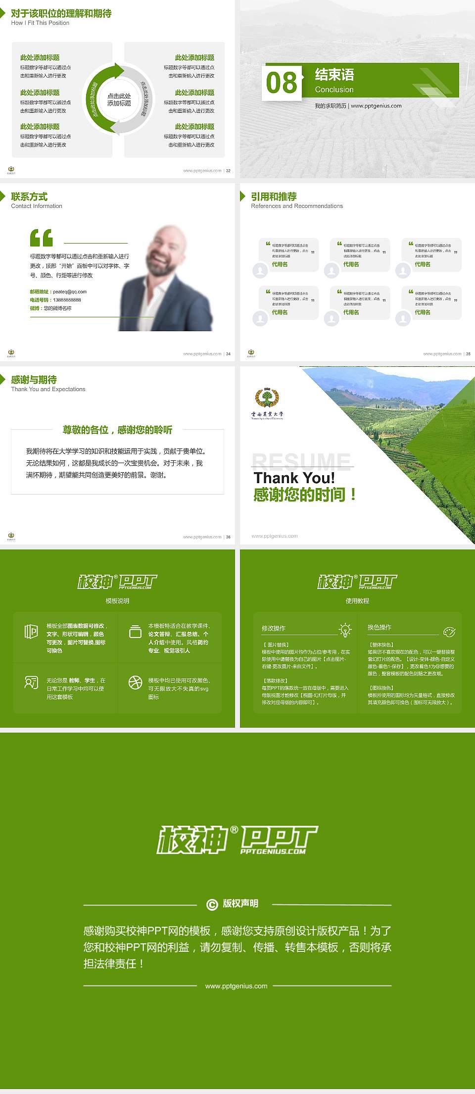 云南农业大学热带作物学院教师/学生通用个人简历PPT模板下载4:3格式幻灯片预览图5