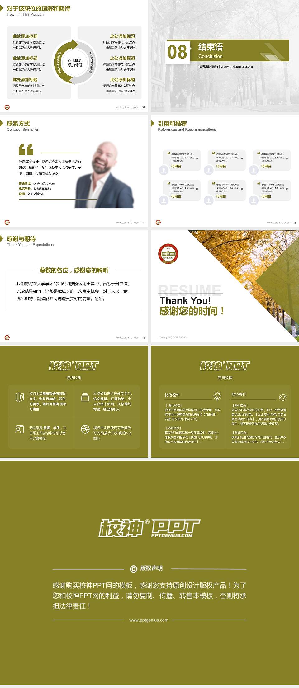 沈阳药科大学教师/学生通用个人简历PPT模板下载4:3格式幻灯片预览图5