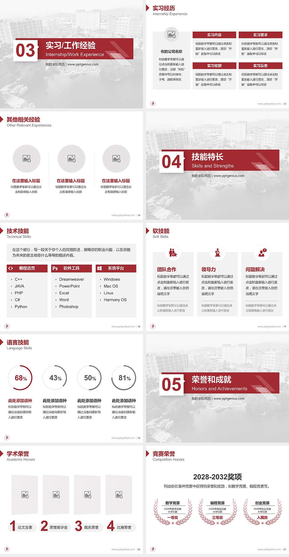 云南经济管理学院教师/学生通用个人简历PPT模板下载4:3格式幻灯片预览图3