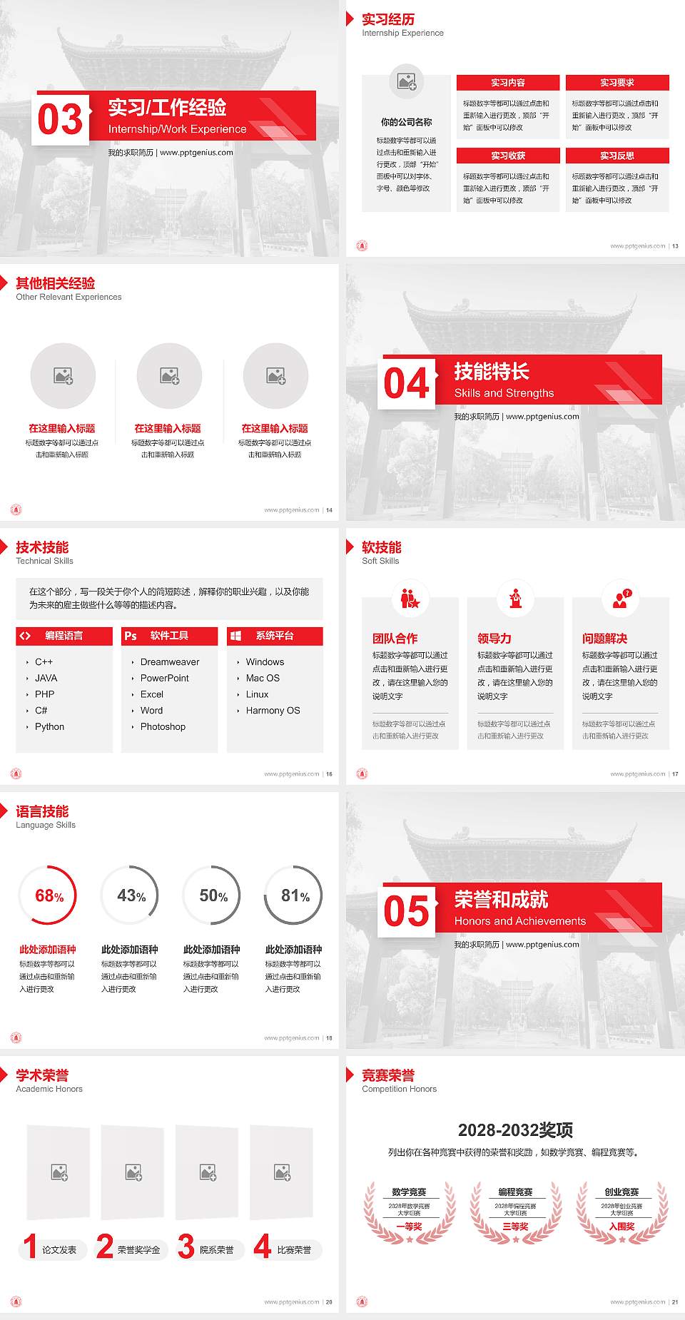 四川大学教师/学生通用个人简历PPT模板下载4:3格式幻灯片预览图3