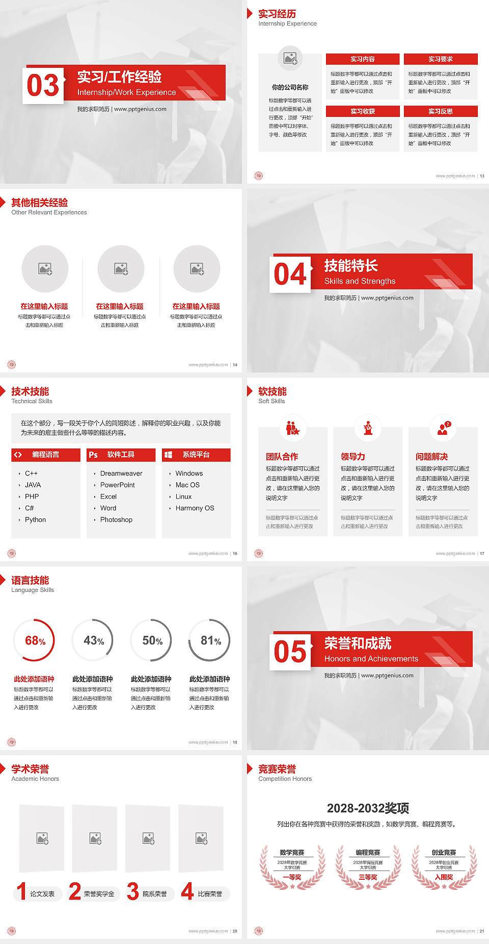 内江职业技术学院教师/学生通用个人简历PPT模板下载4:3格式幻灯片预览图3