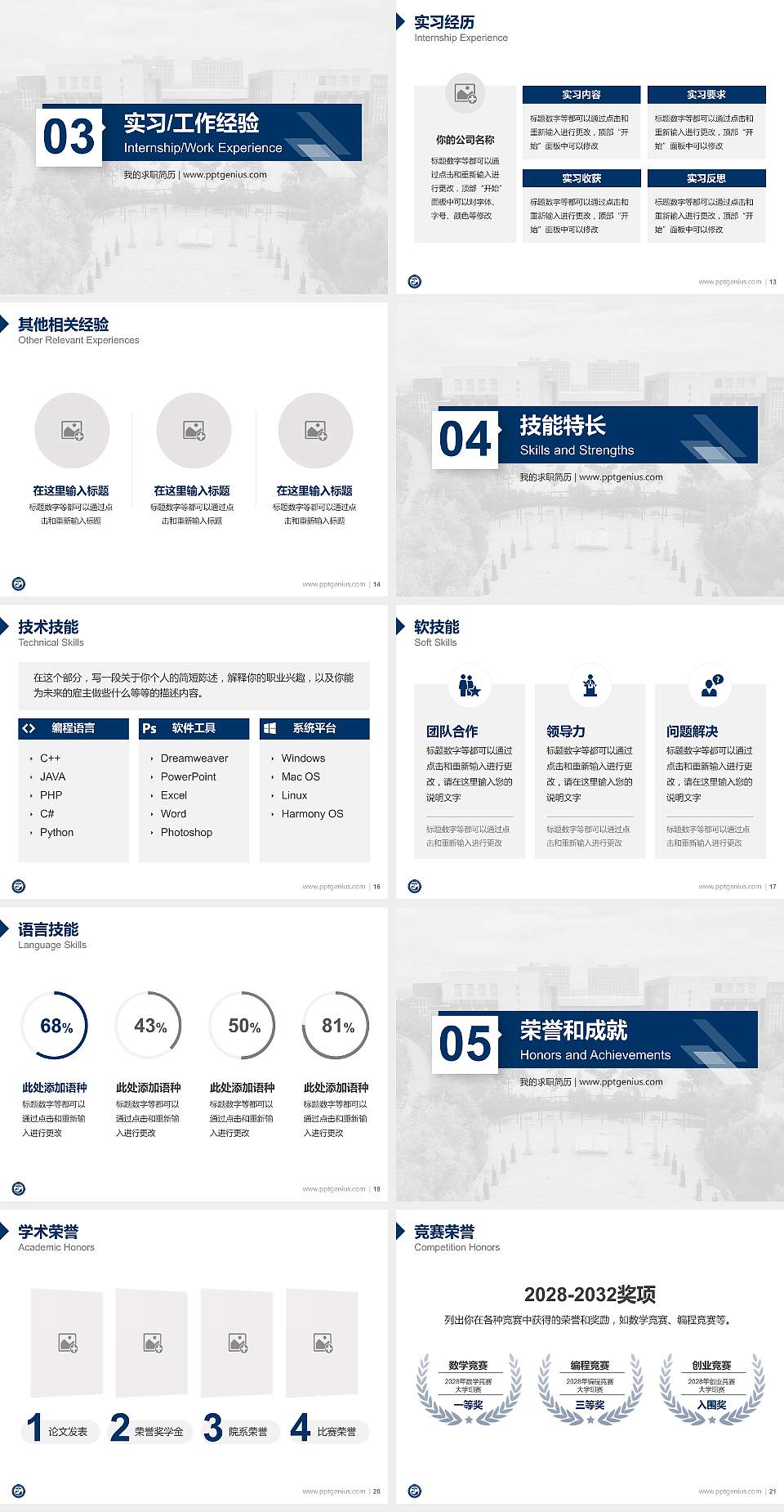 昆明医科大学海源学院教师/学生通用个人简历PPT模板下载4:3格式幻灯片预览图3