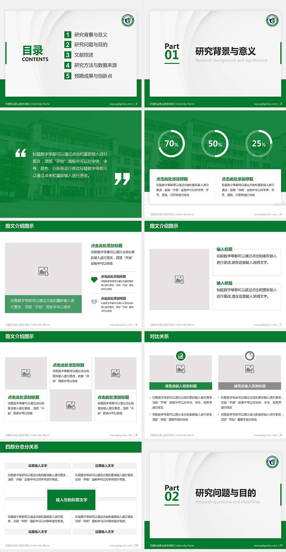 云南林业职业技术学院硕士研究生/本科生毕业论文答辩/开题报告通用PPT模板下载4:3格式幻灯片预览图2