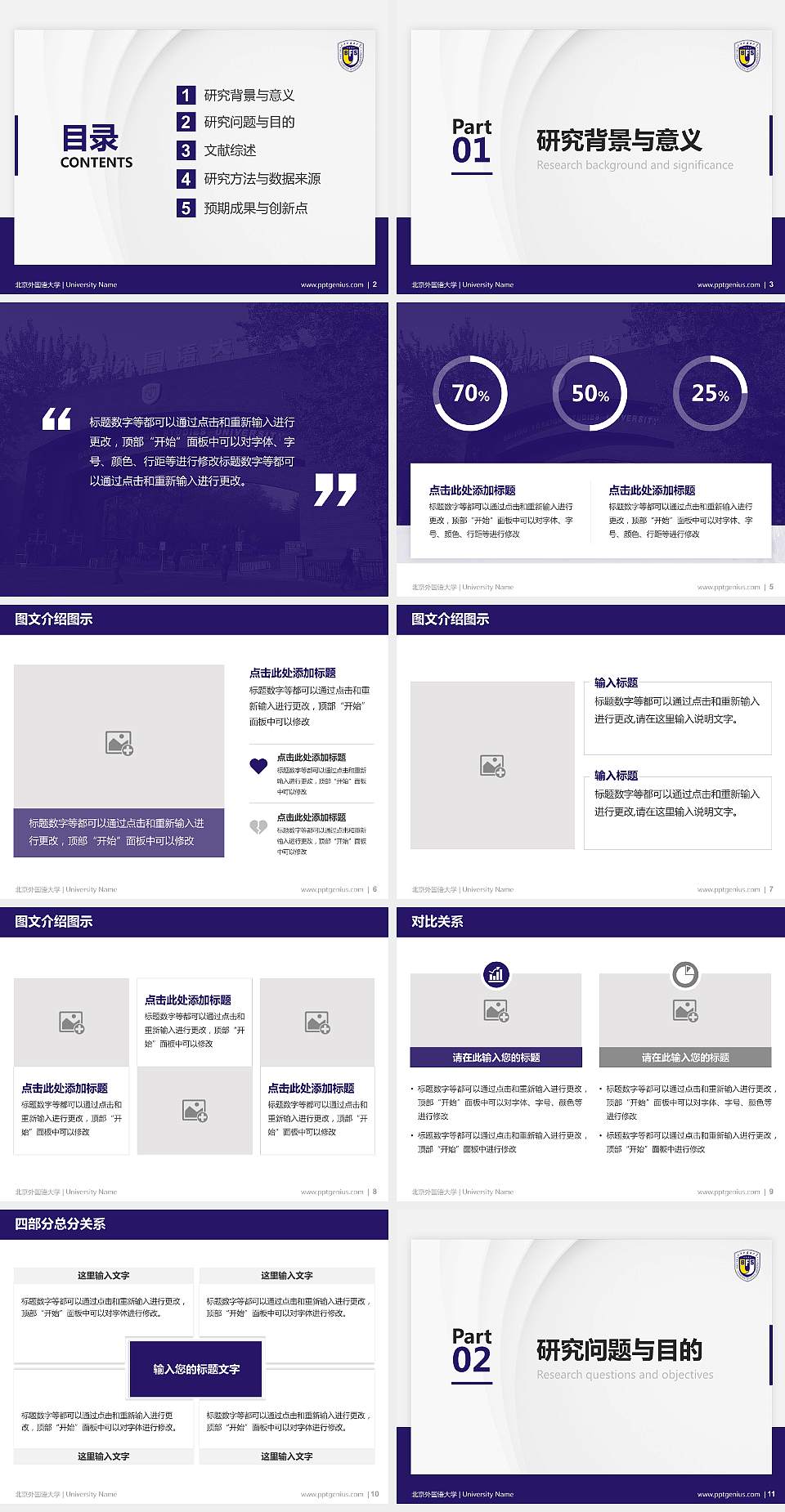 北京外国语大学硕士研究生/本科生毕业论文答辩/开题报告通用PPT模板下载4:3格式幻灯片预览图2