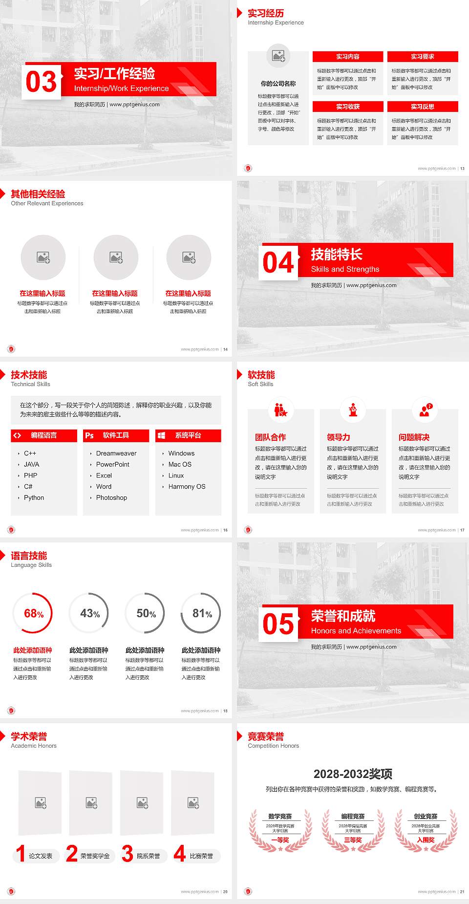 重庆城市管理职业学院教师/学生通用个人简历PPT模板下载4:3格式幻灯片预览图3