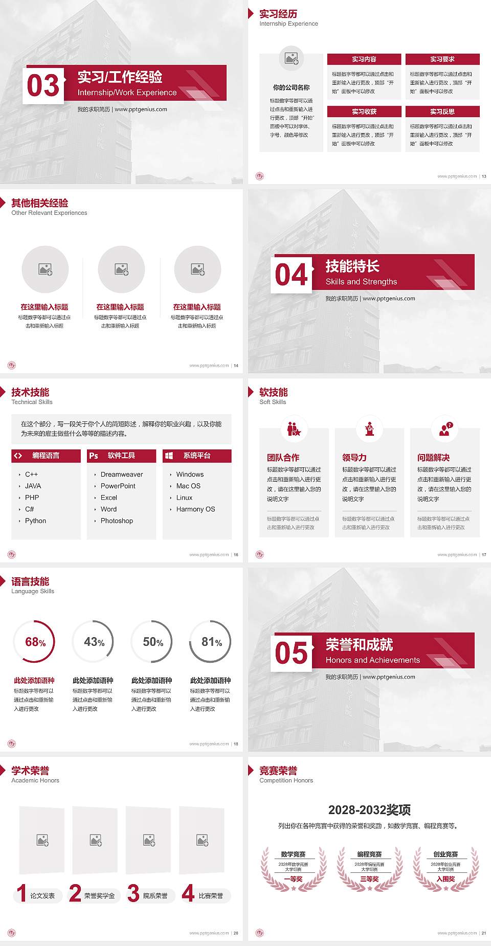 上海交通大学医学院教师/学生通用个人简历PPT模板下载4:3格式幻灯片预览图3