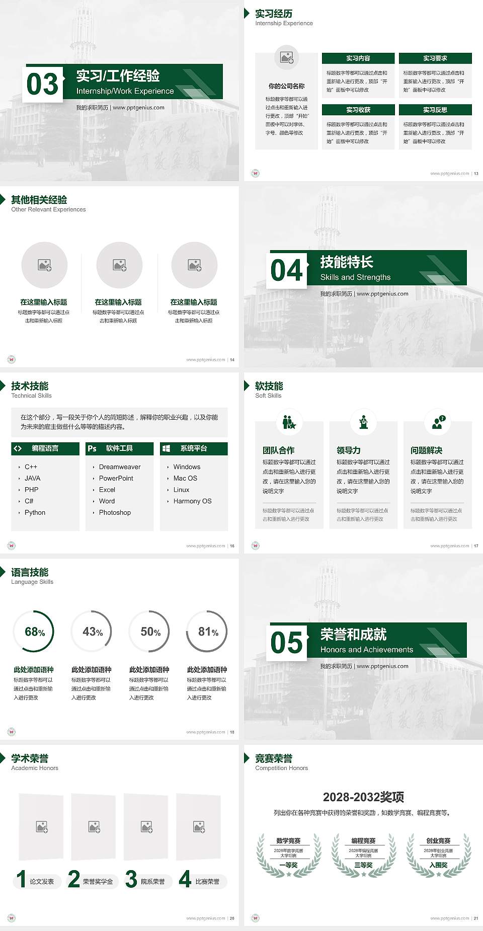 陕西工商职业学院教师/学生通用个人简历PPT模板下载4:3格式幻灯片预览图3