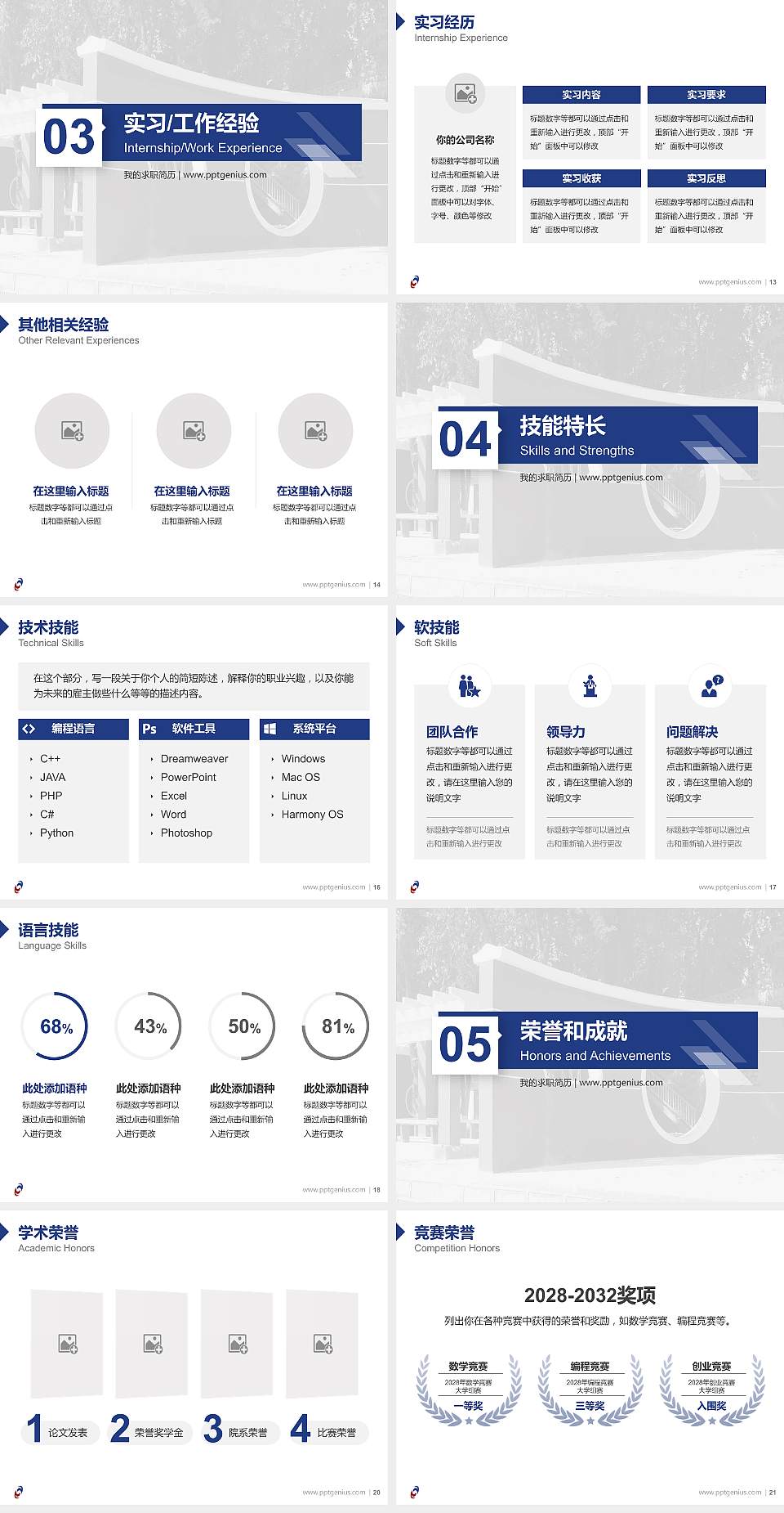 四川机电职业技术学院教师/学生通用个人简历PPT模板下载4:3格式幻灯片预览图3