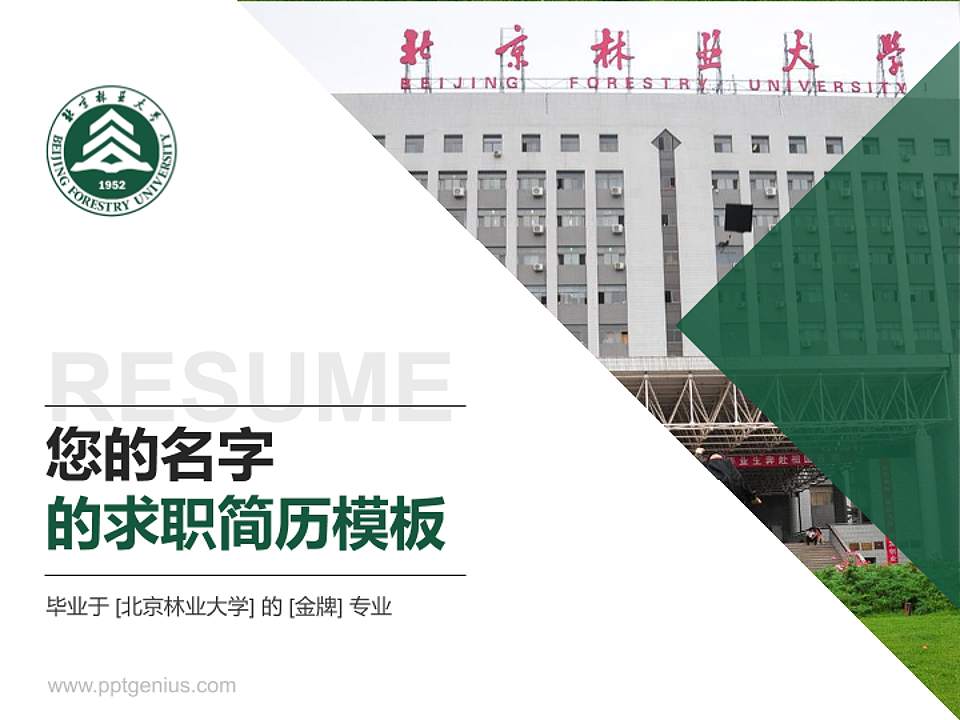 北京林业大学教师/学生通用个人简历PPT模板下载4:3格式PPT封面效果预览图