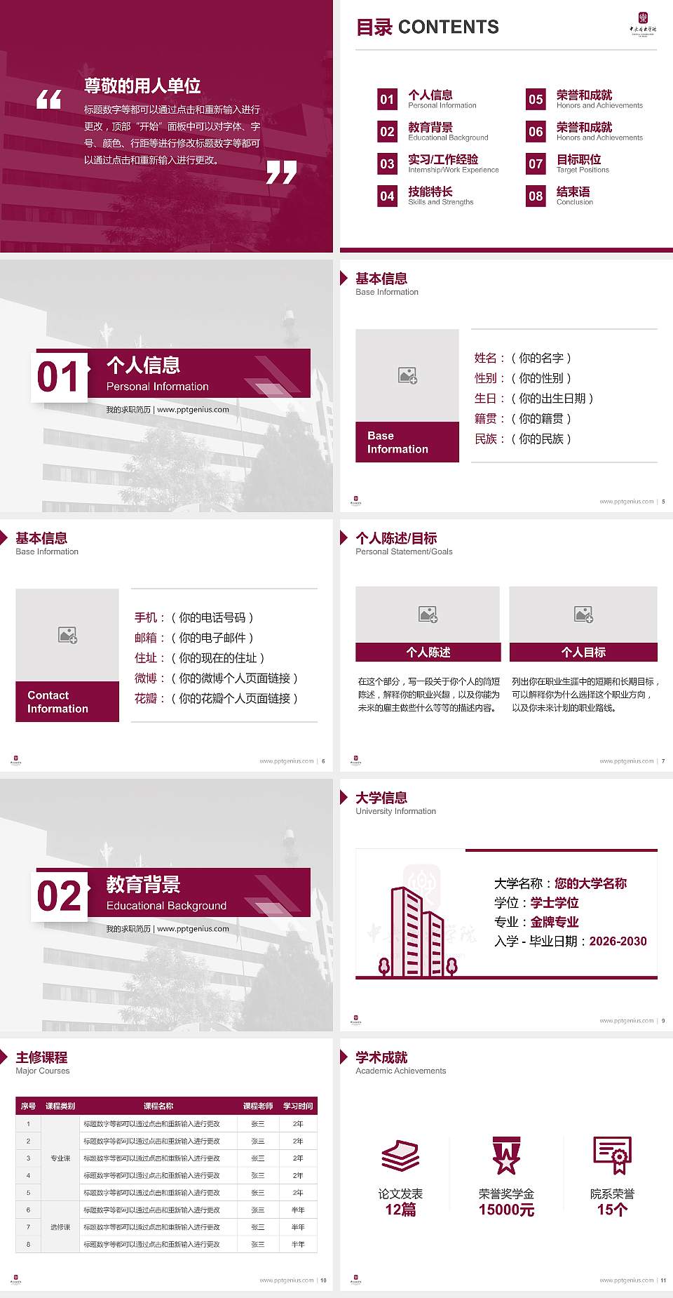 中央音乐学院教师/学生通用个人简历PPT模板下载4:3格式幻灯片预览图2