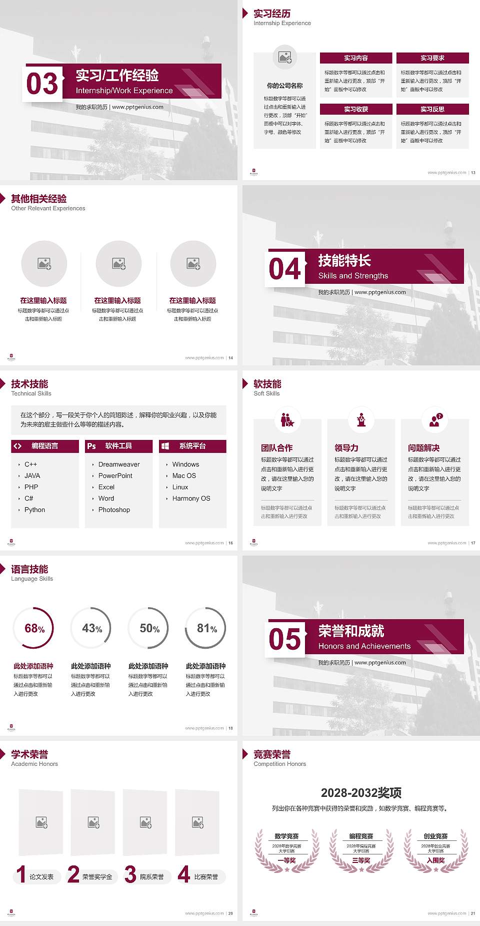 中央音乐学院教师/学生通用个人简历PPT模板下载4:3格式幻灯片预览图3