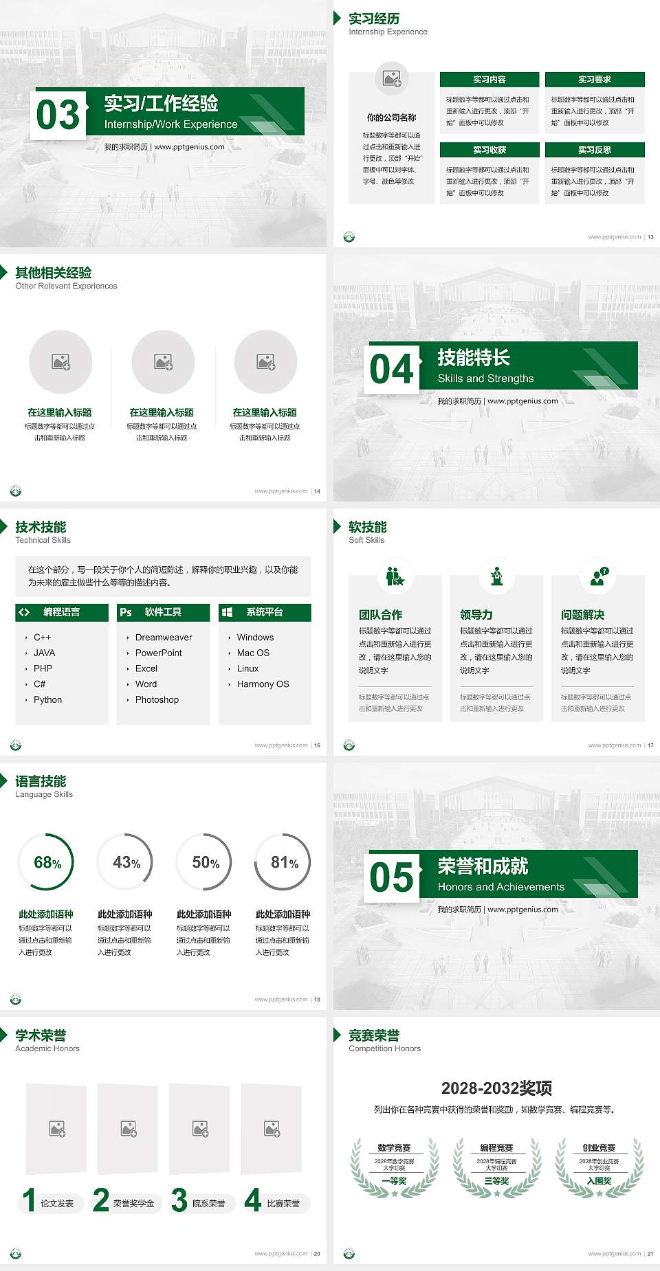 榆林职业技术学院教师/学生通用个人简历PPT模板下载4:3格式幻灯片预览图3