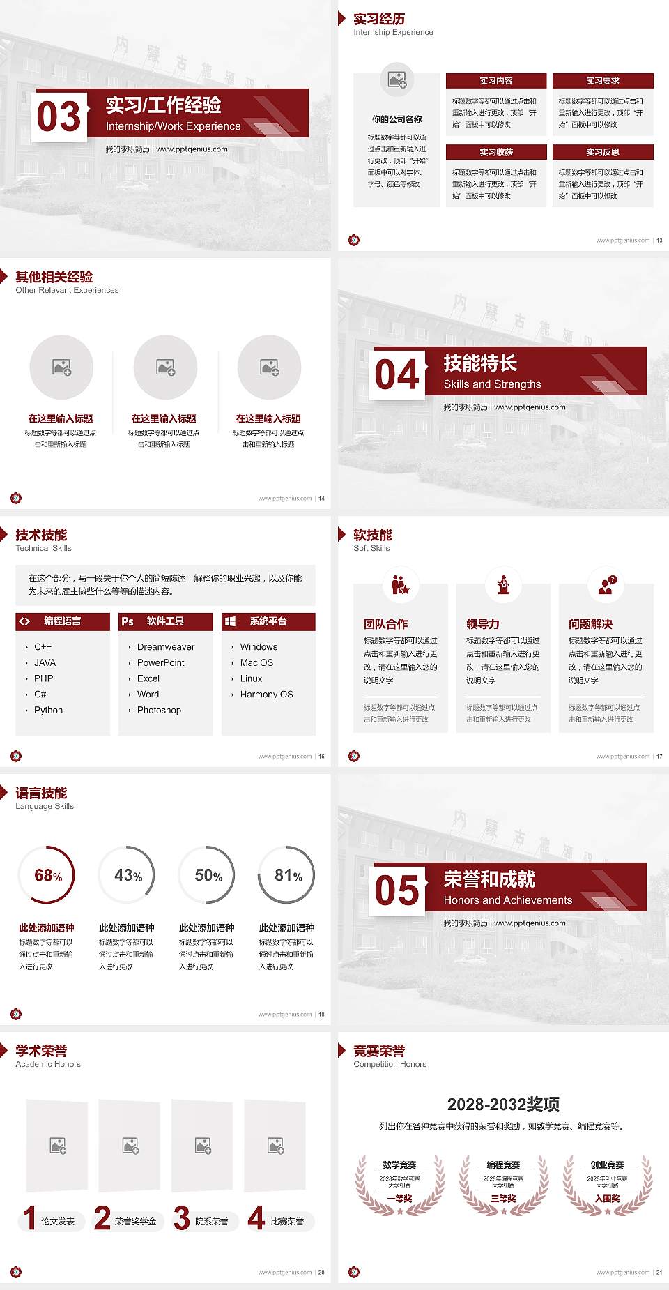 内蒙古能源职业学院教师/学生通用个人简历PPT模板下载4:3格式幻灯片预览图3