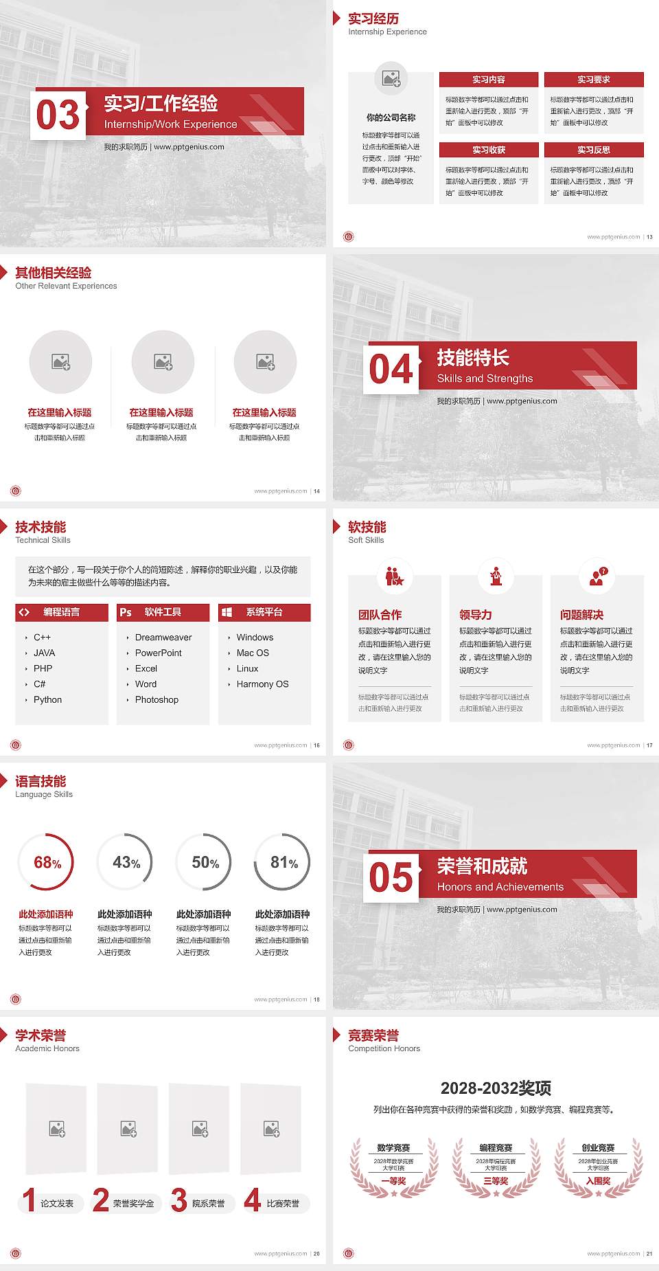 曲靖职业技术学院教师/学生通用个人简历PPT模板下载4:3格式幻灯片预览图3